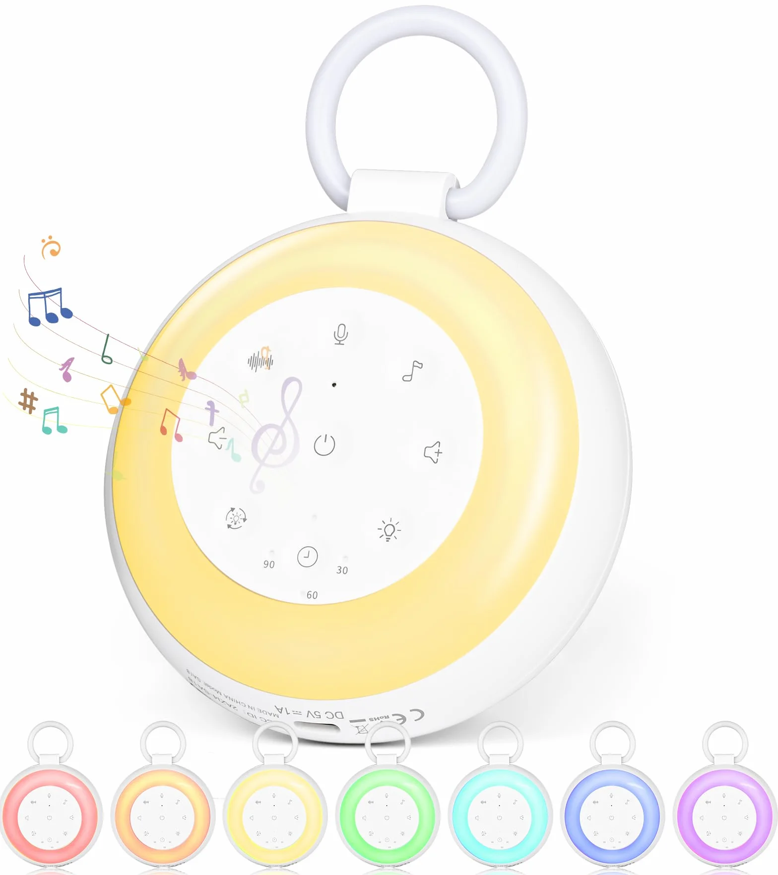GuKKK Máquina de Ruido Blanco para Bebé Portátil 24 Sonidos Luz Nocturna Recargable USB
