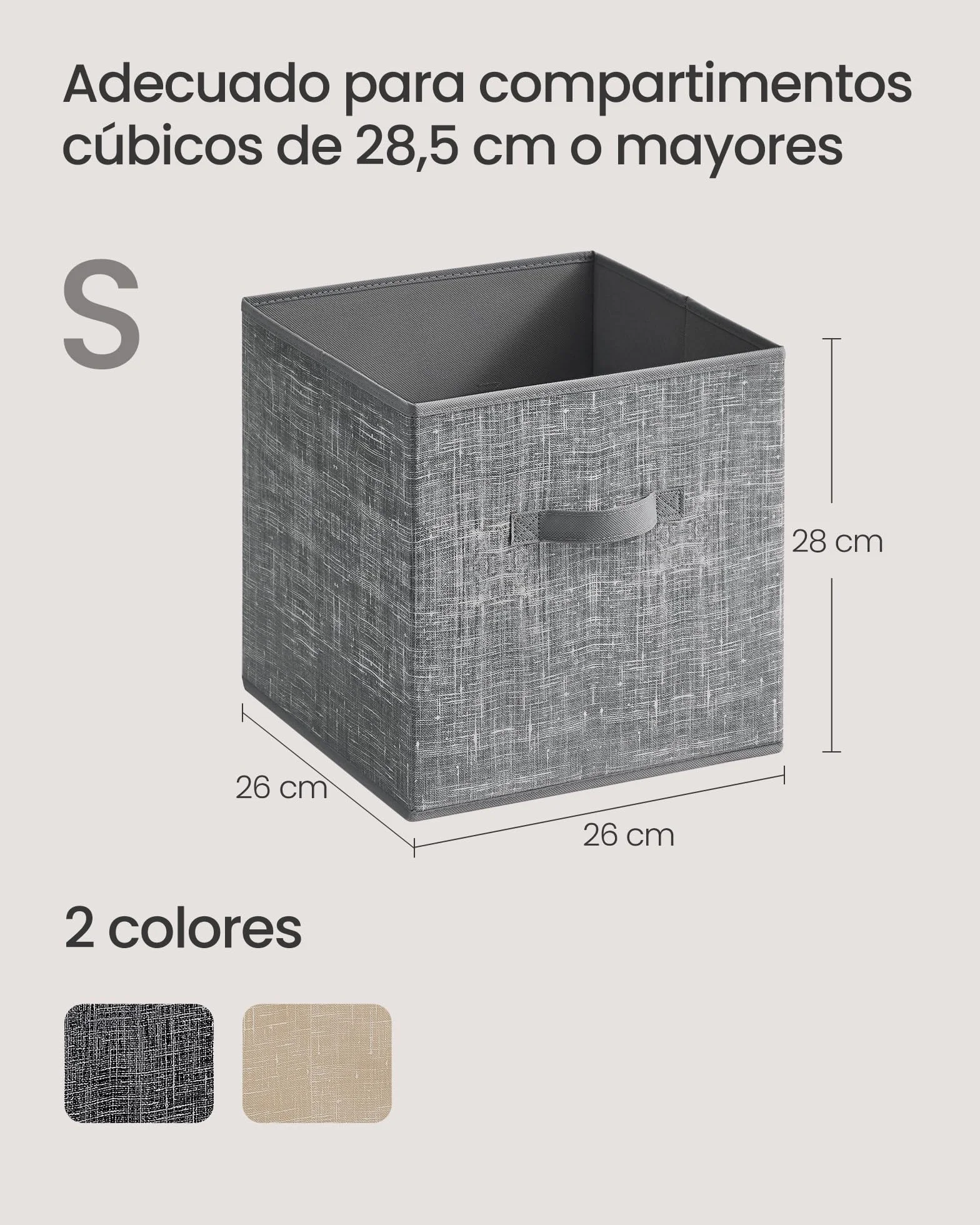 SONGMICS Cajas de Almacenaje, Juego de 8 Cajas de Almacenaje de 28 cm de Tela no Tejida, con Asas Dobles, Organizadores de Cubos, para Estantería, Plegables, para Ropa, Gris Espadaña ROB826G01