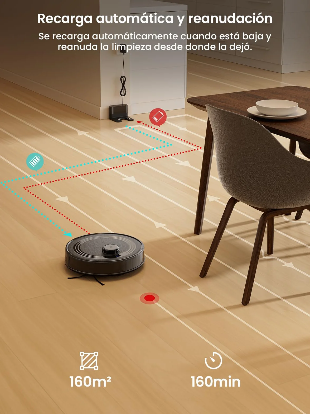 Lefant M2 Robot Aspirador y Fregasuelos 2 en 1, 6000Pa, 160min Automático, Navegación Láser, Evitación PSD, Limpieza Personalizada, Ideal para Limpiar Pelo de Mascotas y Suelos Duros