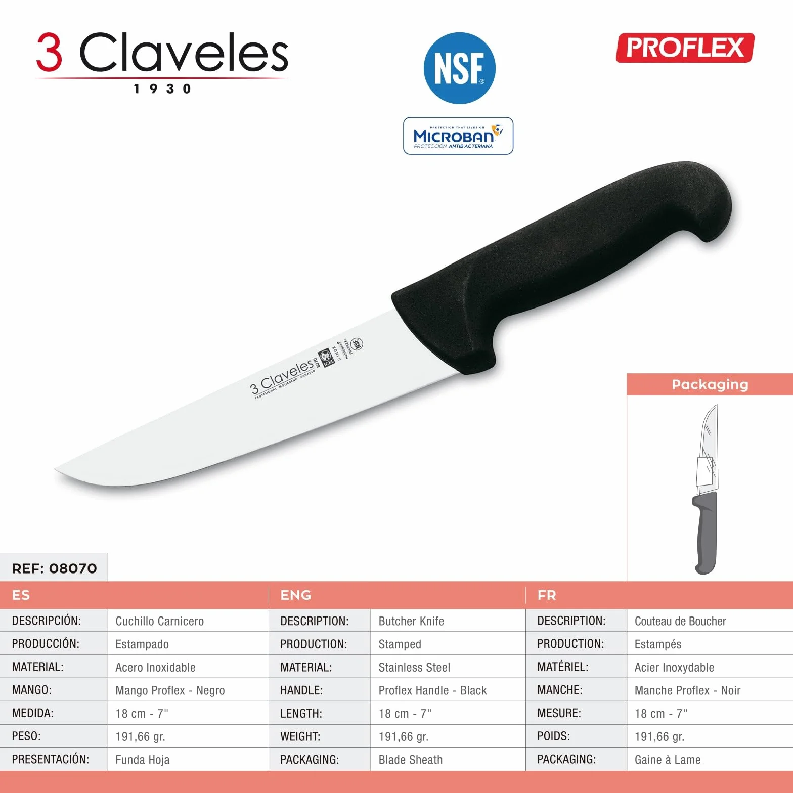 PracticFood Juego de Cuchillos Profesionales Selección Super Chef, Jamonero Alveolado 29 cm con Accesorios (3C PREMIUM II)