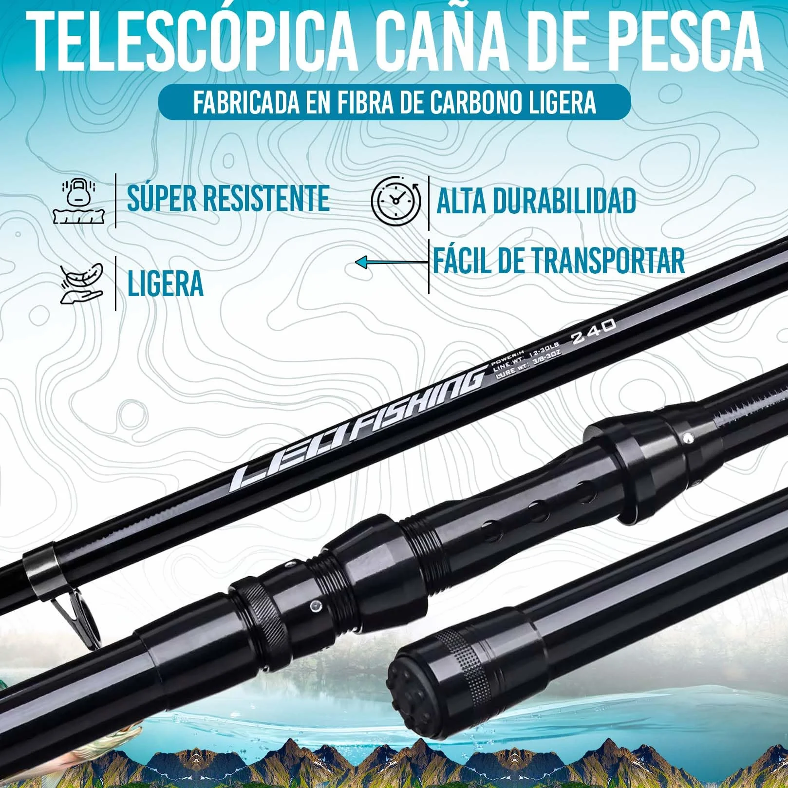 Kit de Pesca Completo - Caña de Pescar con Carrete, Señuelos, Sedal y Bolsa para Transporte – Caña de Pescar Spinning para Mar o Río – Incluye Señuelos, Sedal y Bolsa. Carrete Rojo y Negro