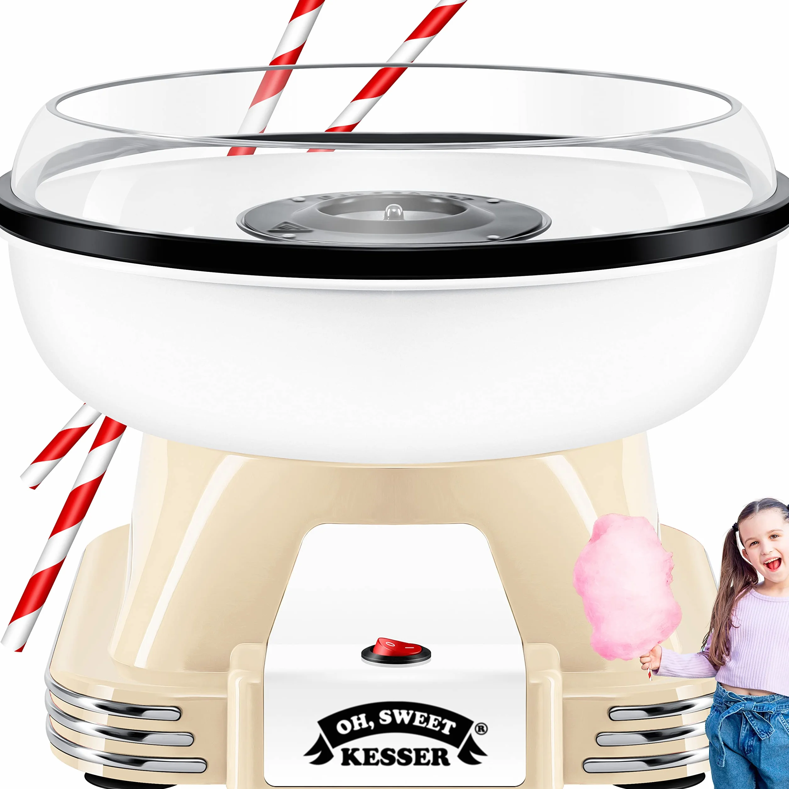 KESSER® Juego de máquina de algodón de azúcar para tu hogar – con 30 Varillas de algodón de azúcar y cucharas medidoras – Máquina de algodón Retro – Máquina de algodón de azúcar con Accesorios