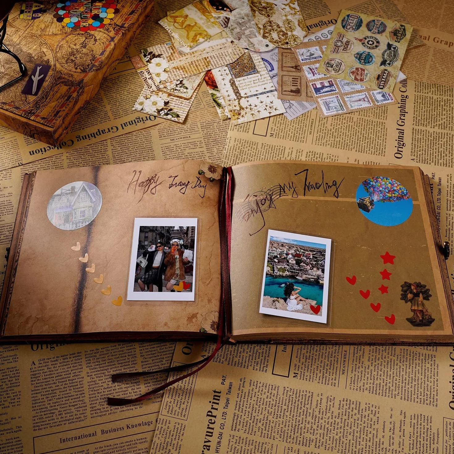 Our Adventure Book scrapbook, 146 Páginas album fotos para pegar y escribir, Estilo Retro álbum de Fotos de Viaje de Bricolaje/Libro de Bodas de Aniversario, Semana Santa, Regalos de San Valentín