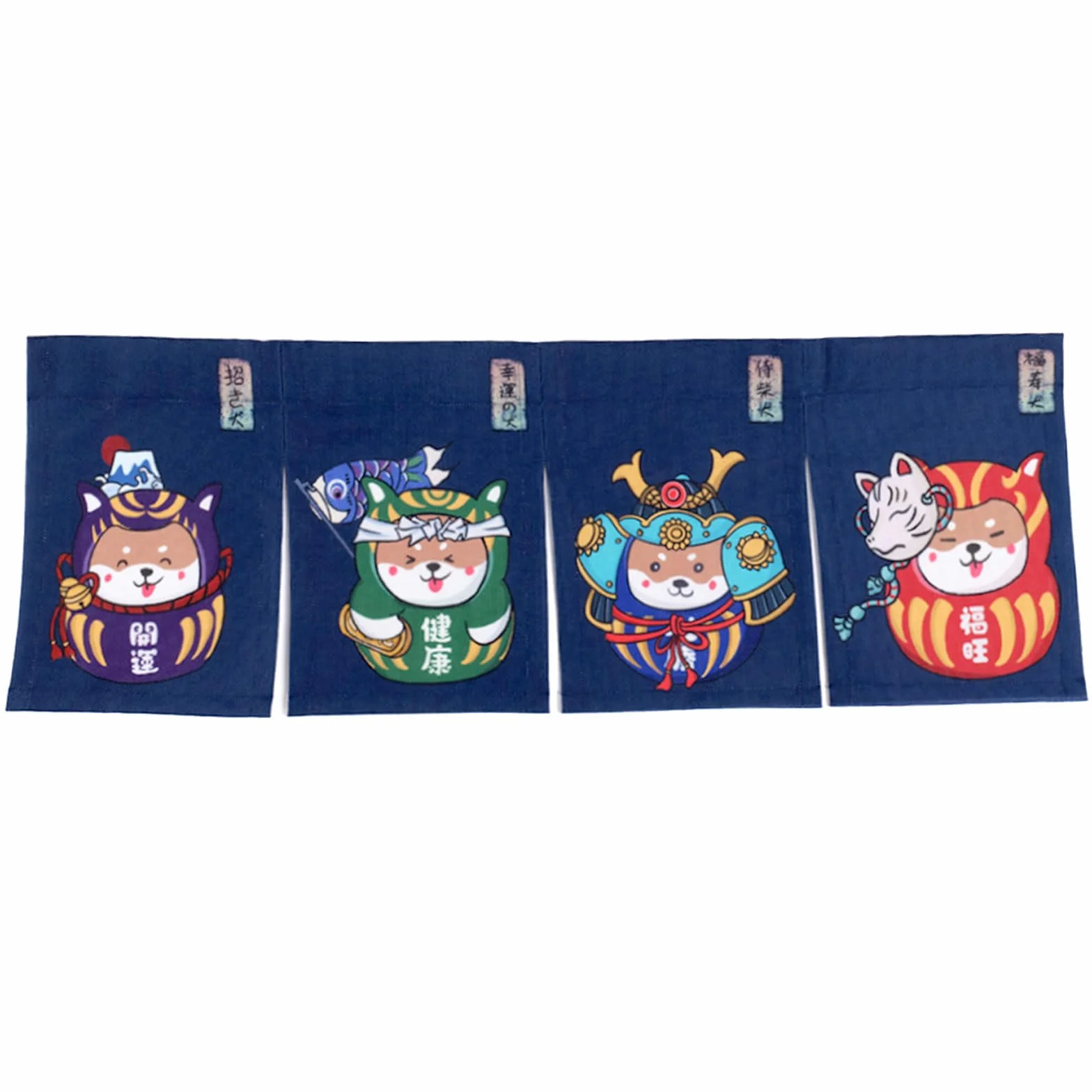 CoolChange Cortina japonesa para puerta, 85 x 30 cm, puerta Noren de tela (azul, 85 x 30 cm, Daruma con Shiba Inu)