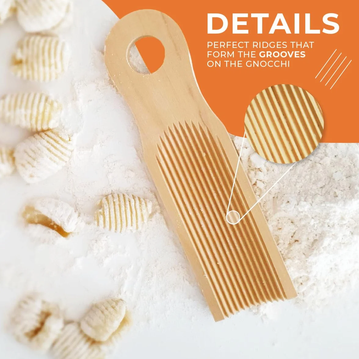 Auténtica tabla de ñoquis para hacer pasta de ñoquis italiana a mano.