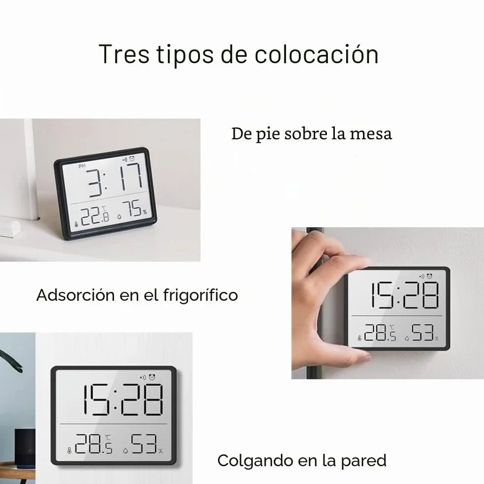 Termómetro Higrómetro Digital, LCD Pequeño Reloj Despertador con Temperatura Humedad Multifuncional 12/24 Horas ℃/℉ para Hogar Estudiantes Oficina