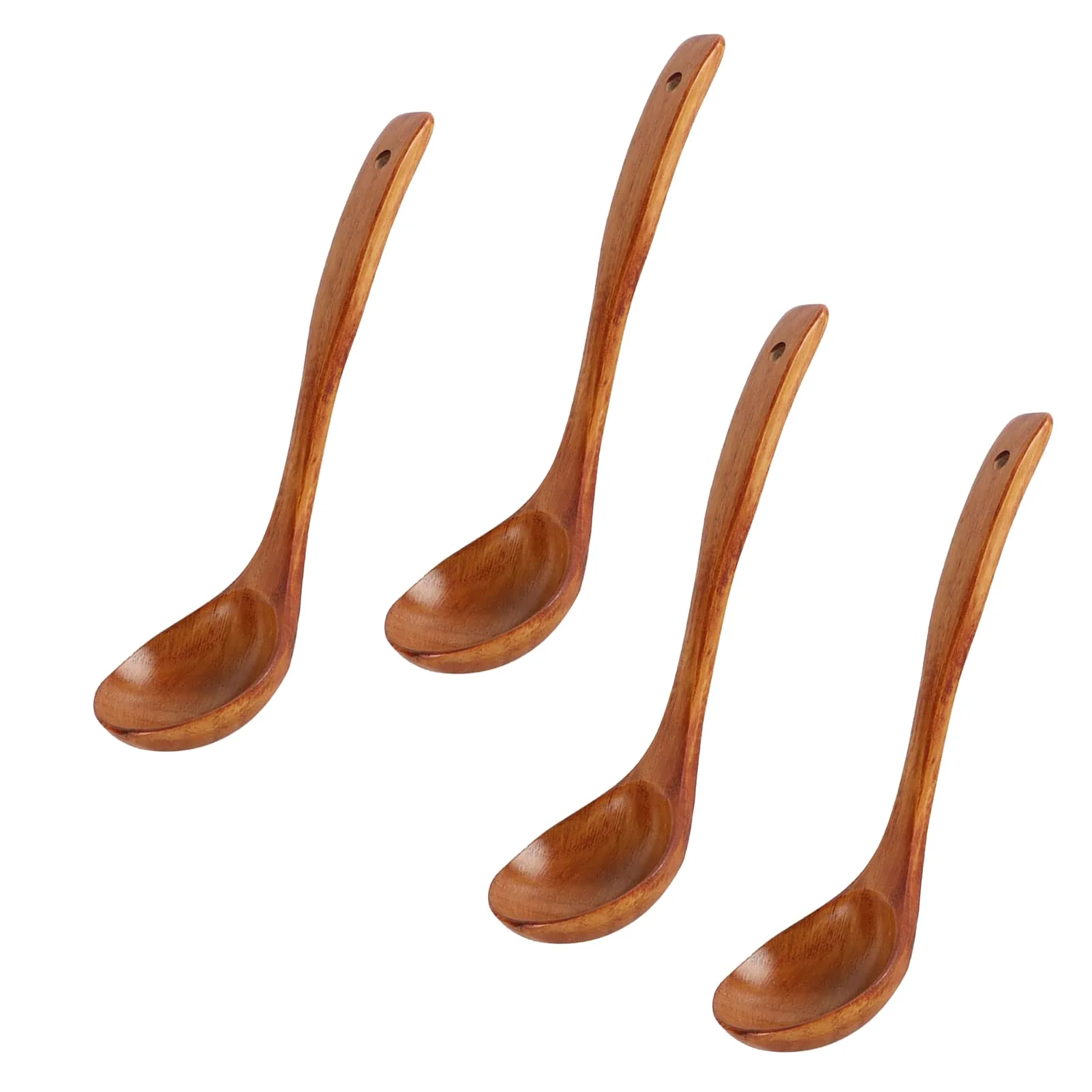Cucharada de sopa de madera de mango largo de Kemu, cocina doméstica Cuchara de madera sin palanca de madera, cuchara de cocción de 9 ", cuchara de madera hecha a mano natural,4pcs