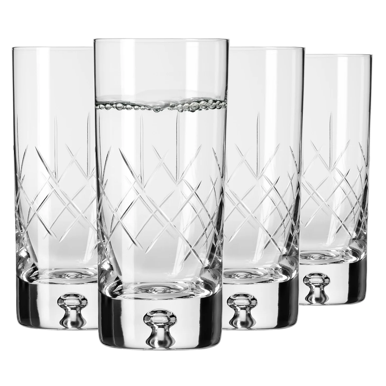 Krosno – Vasos para agua, zumos y bebidas de 300 ml – Juego de 4 piezas – Colección Saga – Cristal – Hechos a mano y tallados – Ideal como regalo