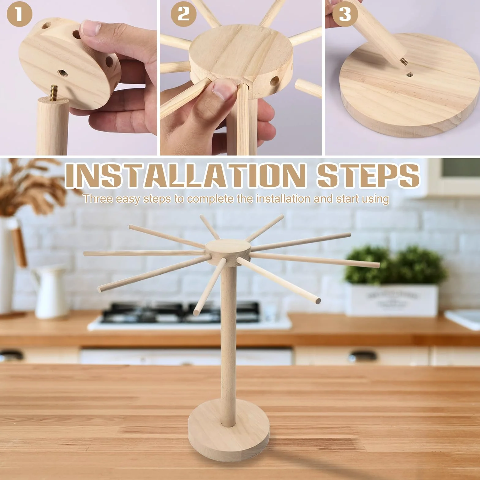 WMLBK Secador de pasta de madera, plegable, con 9 brazos desmontables, para secar pasta de 4,5 kg
