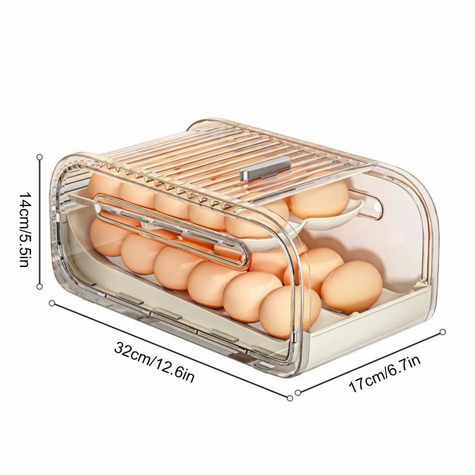 Bandeja Para Huevos Doble Nivel con Tapa Corredera y Rodamiento Automático | Organizador De Huevos Para Encimera Y Para Cocina Despensa Apartamento Hogar Restaurante