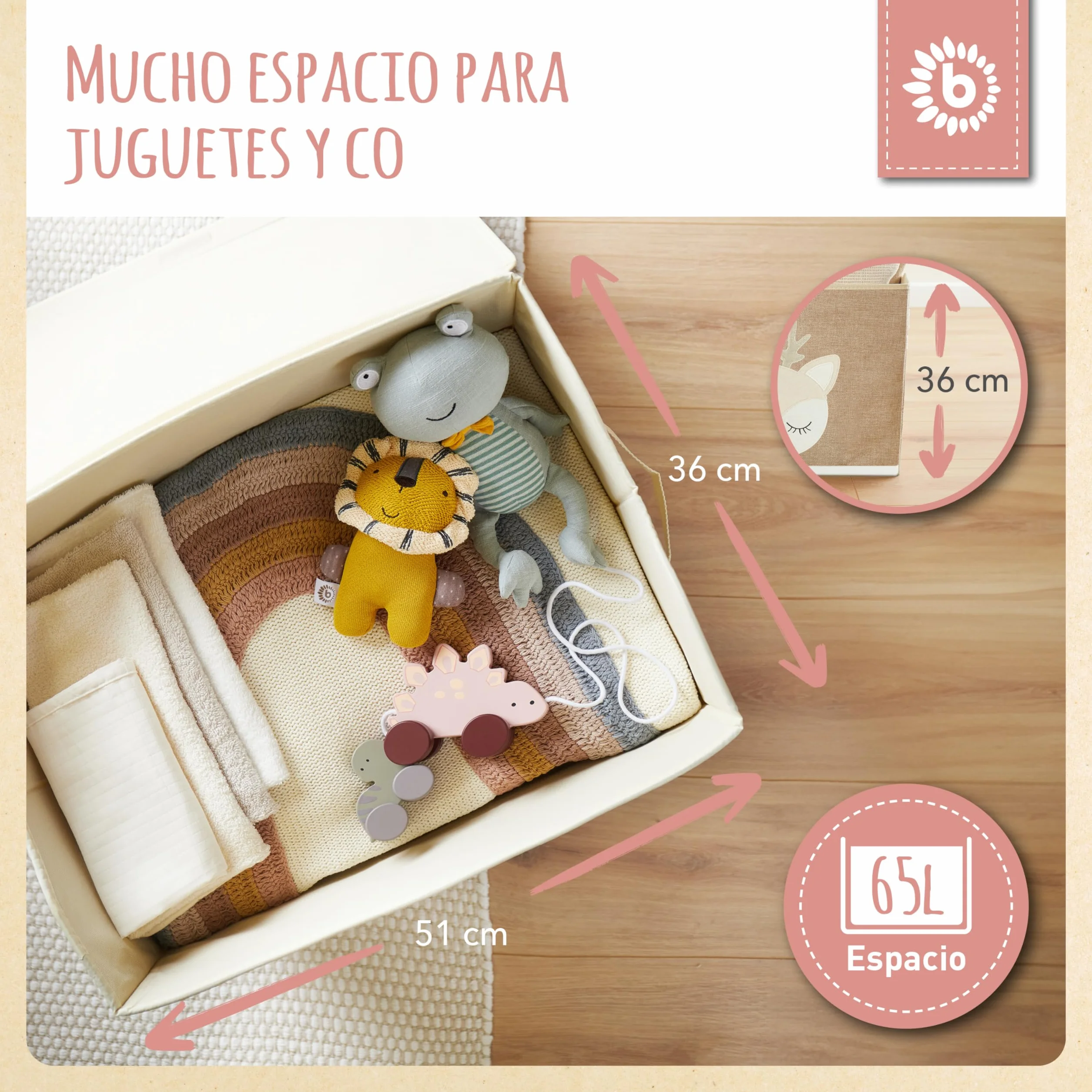 BIECO Caja de almacenamiento plegable 65 L 36 x 36 x 51 cm para niños