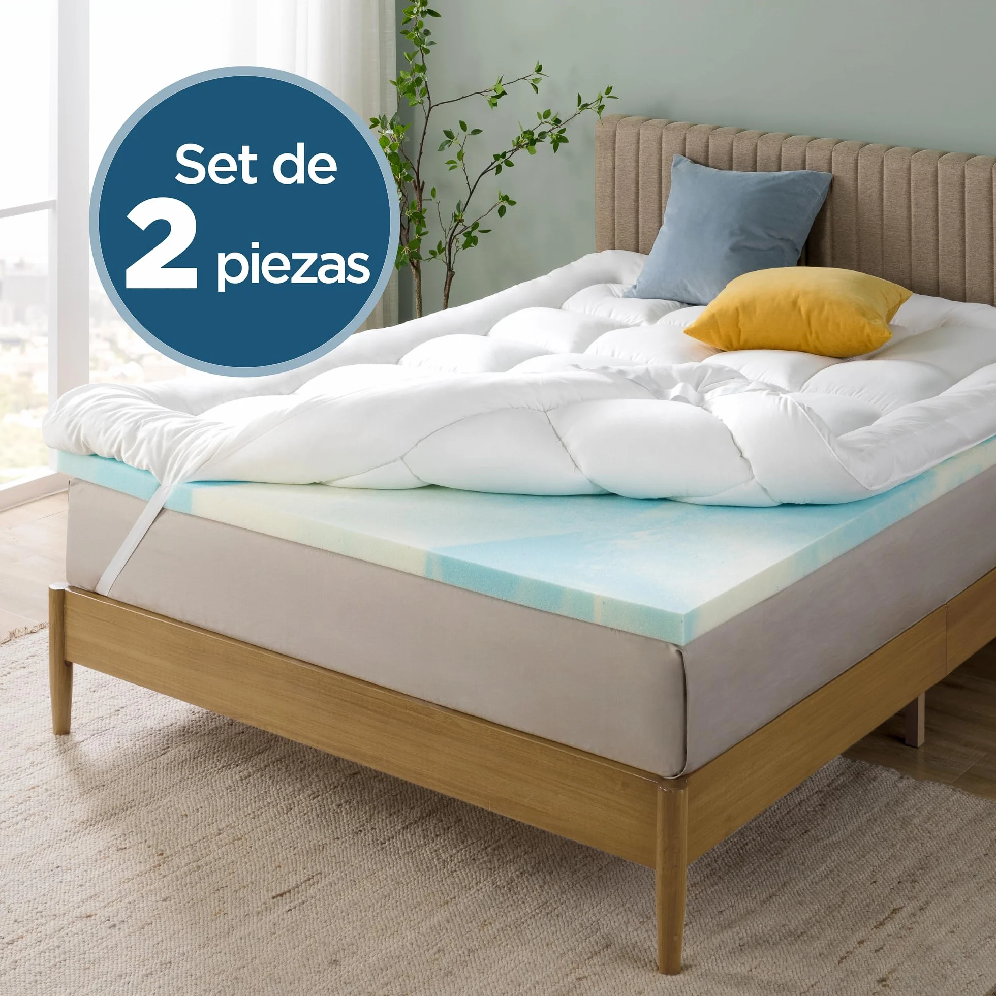 Zinus Topper 90x190 cm – Grosor de 10 cm – Sobrecolchón de Espuma con ventilación refrescante – Firmeza Media – Funda Suave y Transpirable – Certificado Oeko-Tex