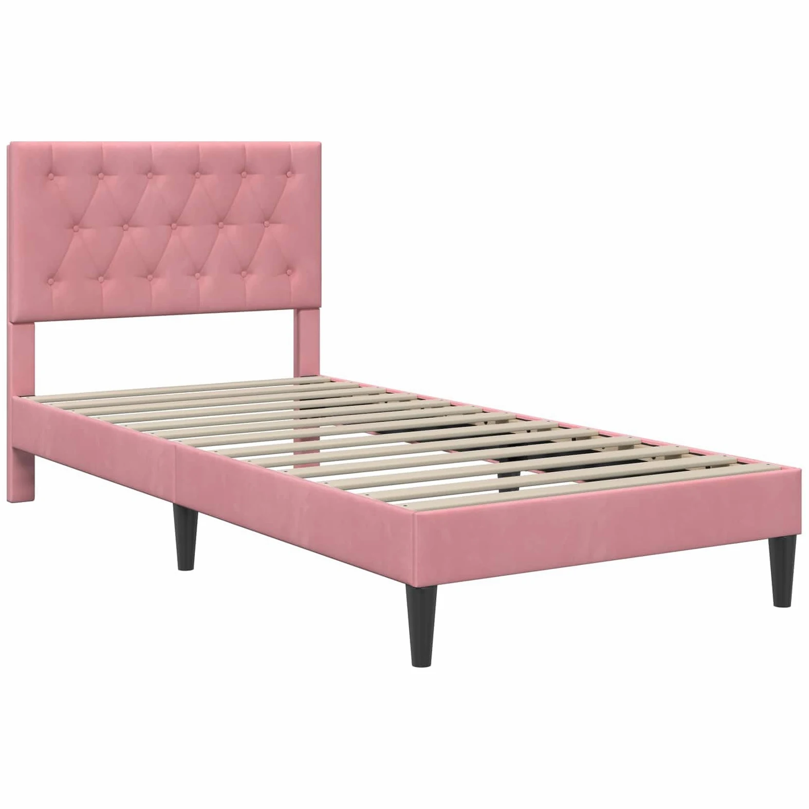 Estructura de cama con colchón de 100 x 200 cm de terciopelo rosa con cabecero, somier de láminas y espacio de almacenamiento, colchón de espuma fría transpirable, funda hipoalergénica, para