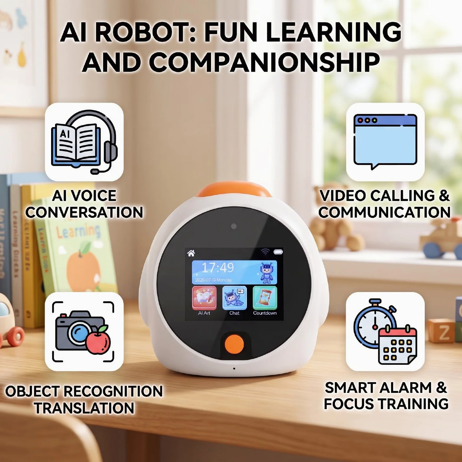 XUMIUZIY Reloj Despertador Inteligente de 2,8 Pulgadas, Robot Parlante de | Música, Clima, Videollamada, Reconocimiento de Objetos, Traducción, Entrenamiento de Enfoque, Robot Parlante por Voz con IA