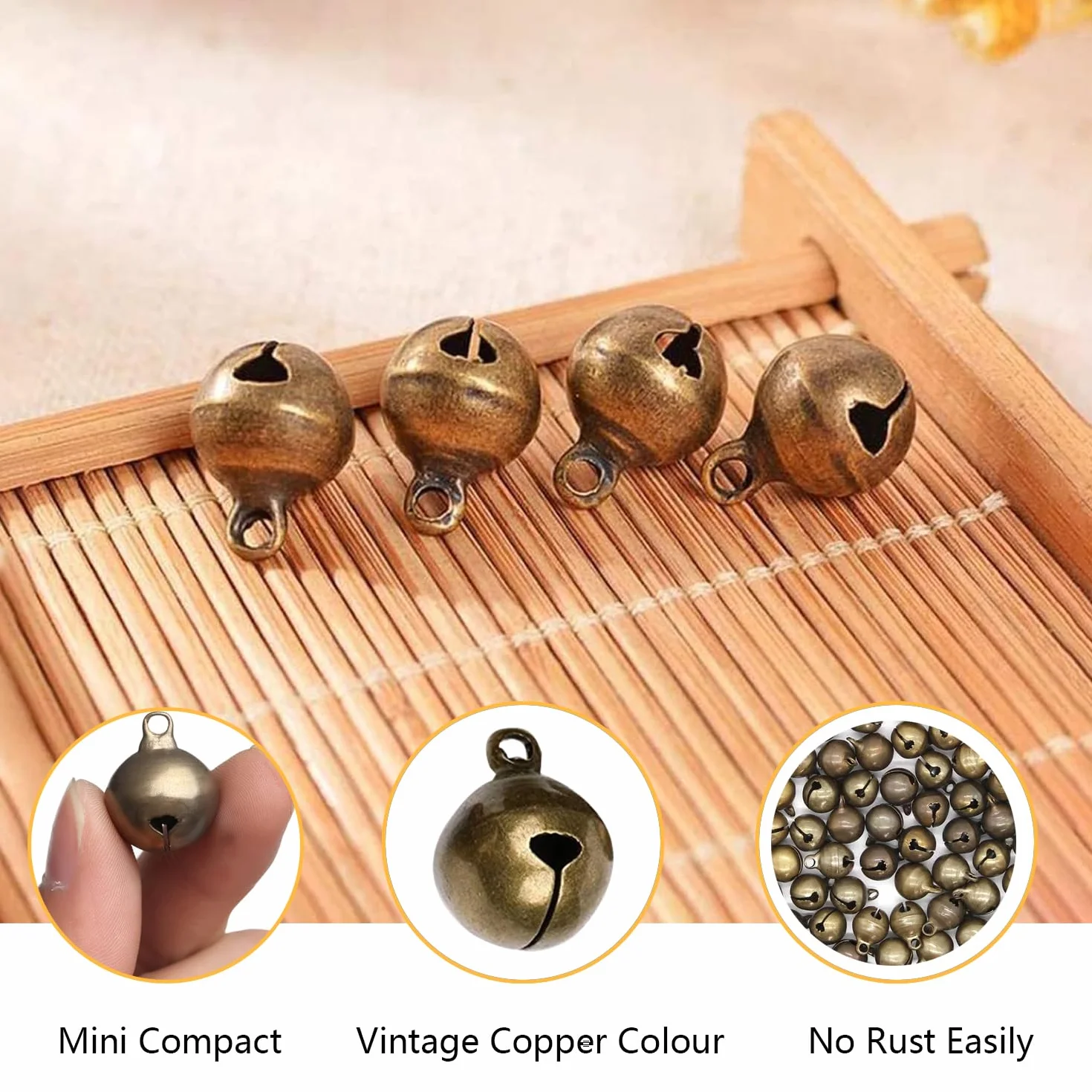 Pequeñas Cascabeles, 200 Piezas 12mm Mini Campanas, Cascabeles De Bronce Antiguo, Campanas De Metal para Manualidades, para Joyas, Manualidades, DIY Creativos, Decoración De Fiestas
