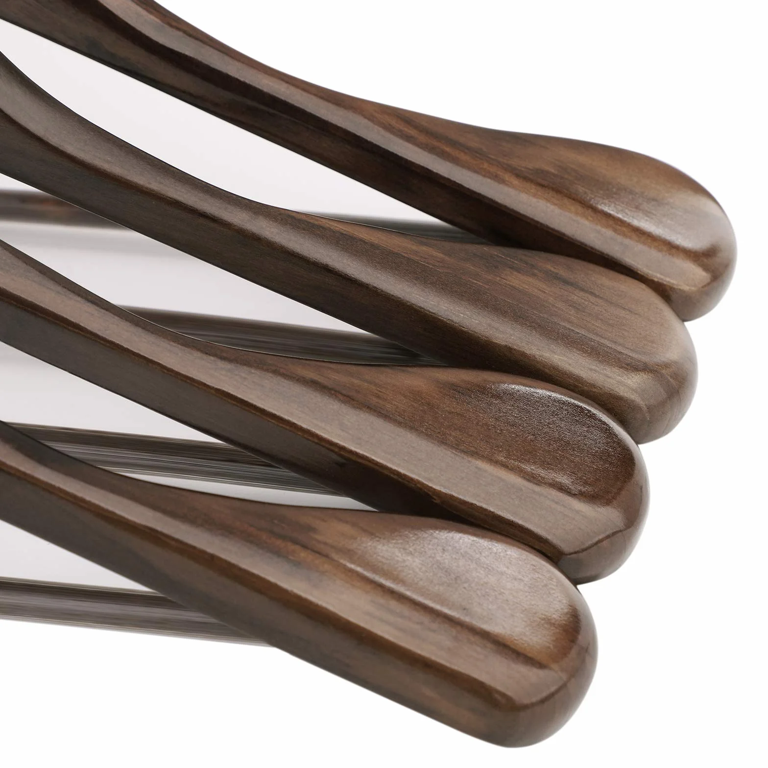 SONGMICS Perchas para trajes, perchas de madera maciza con extremos anchos, barra antideslizante para pantalones, juego de 6 para atuendos, camisas, abrigos, chaquetas, pantalones, gancho giratorio de
