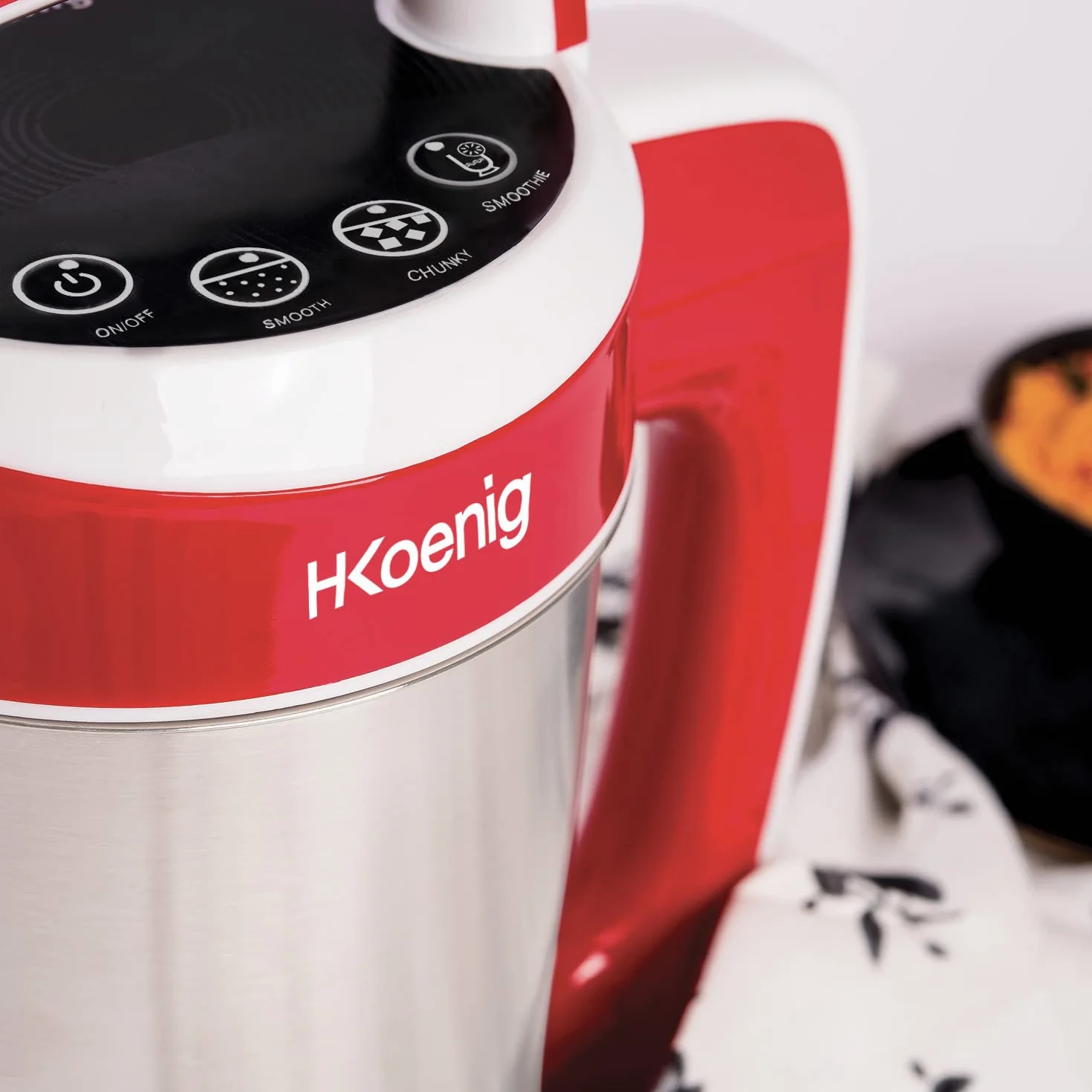 H.Koenig Sopera Eléctrica y Licuadora, Máquina para Hacer Sopas, Batidos, o Compotas, 1.1 litros, 850 W, 4 Programas, Acero Inoxidable, Rojo MXC18, plástico