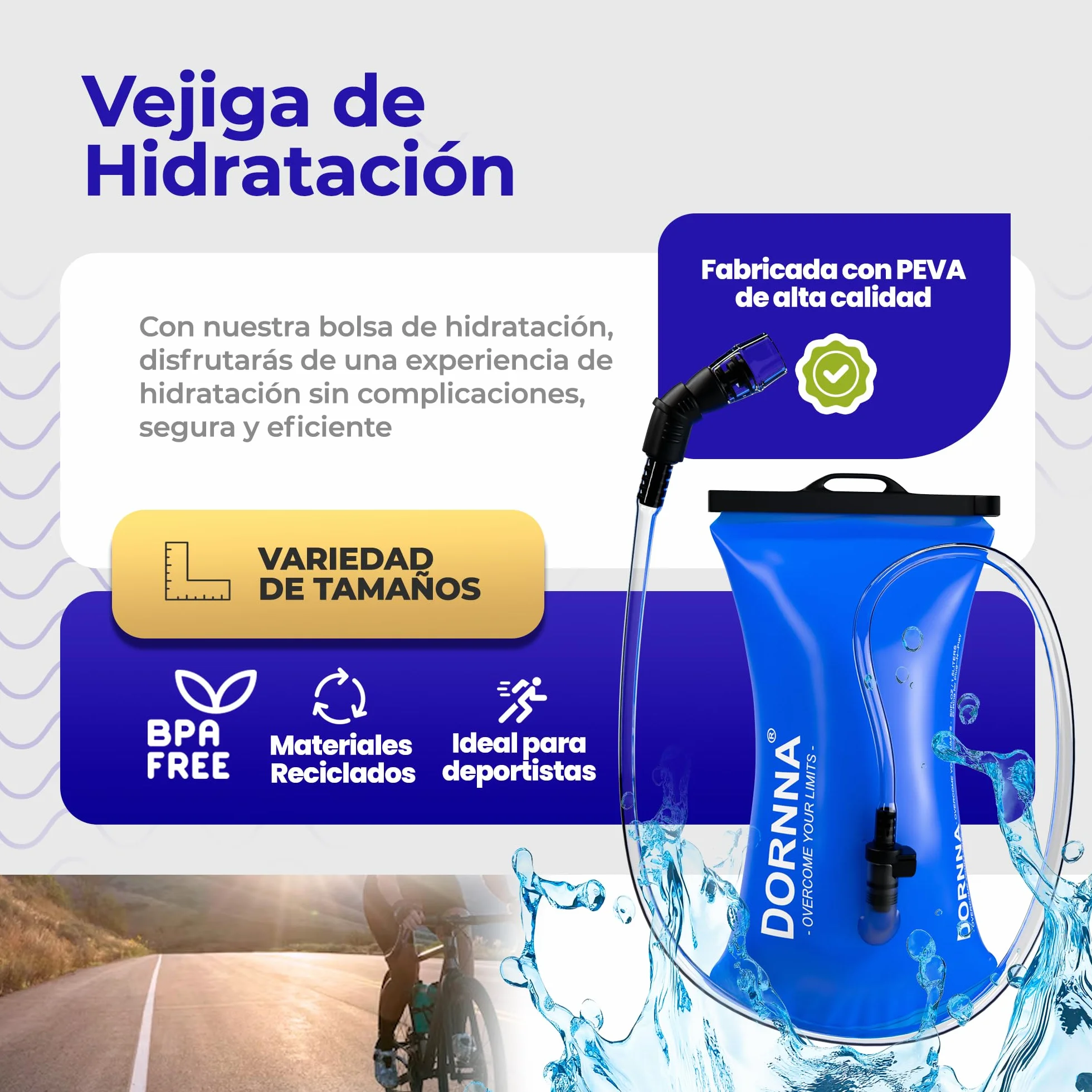 Bolsa de Hidratación sin BPA, Bolsa de Agua Portátil para Mochila Hidratación, Vejiga de Hidratación Resistente para Trail, MTB, Ciclismo, Montaña.