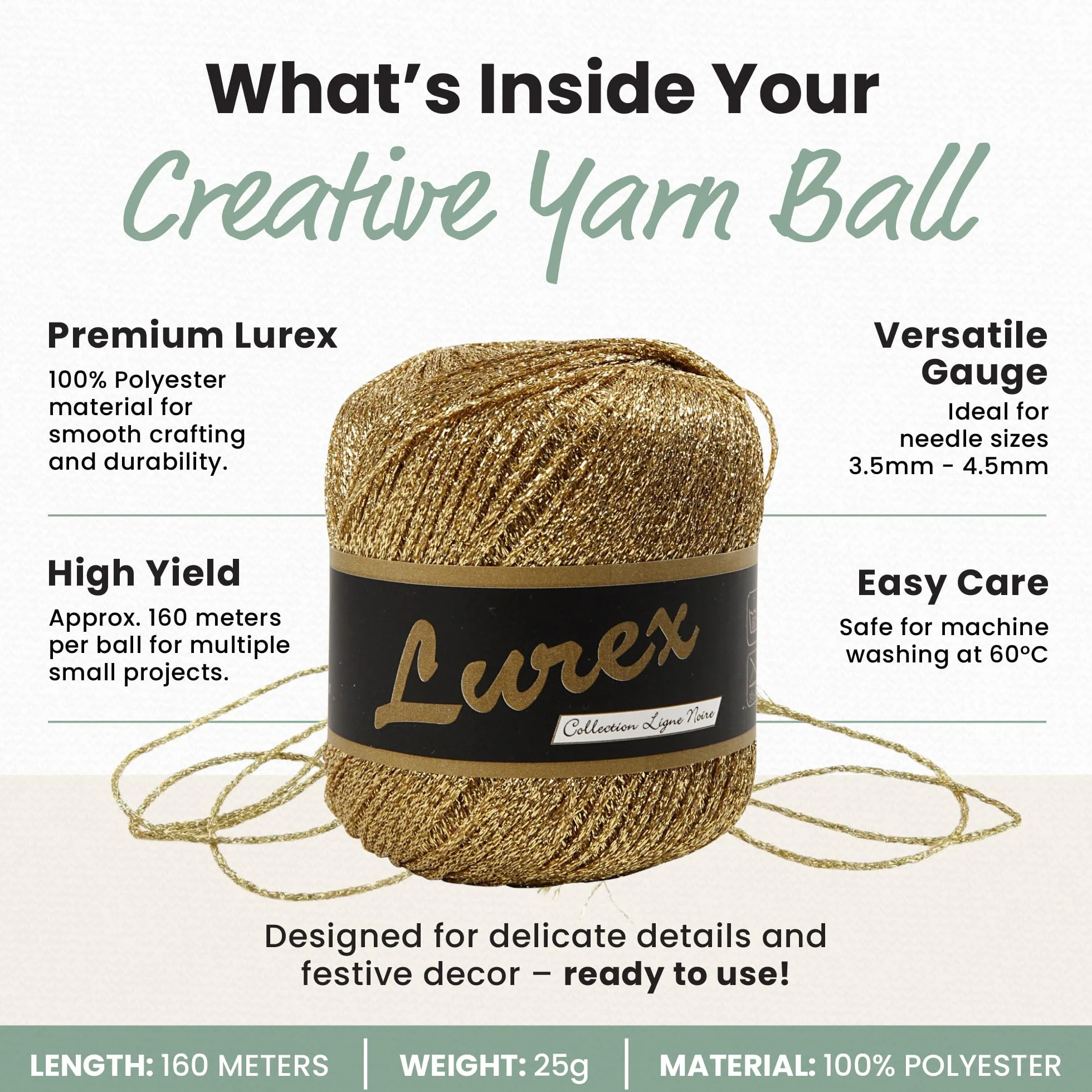 Lana con purpurina, L: 160 m, color dorado, 25 g