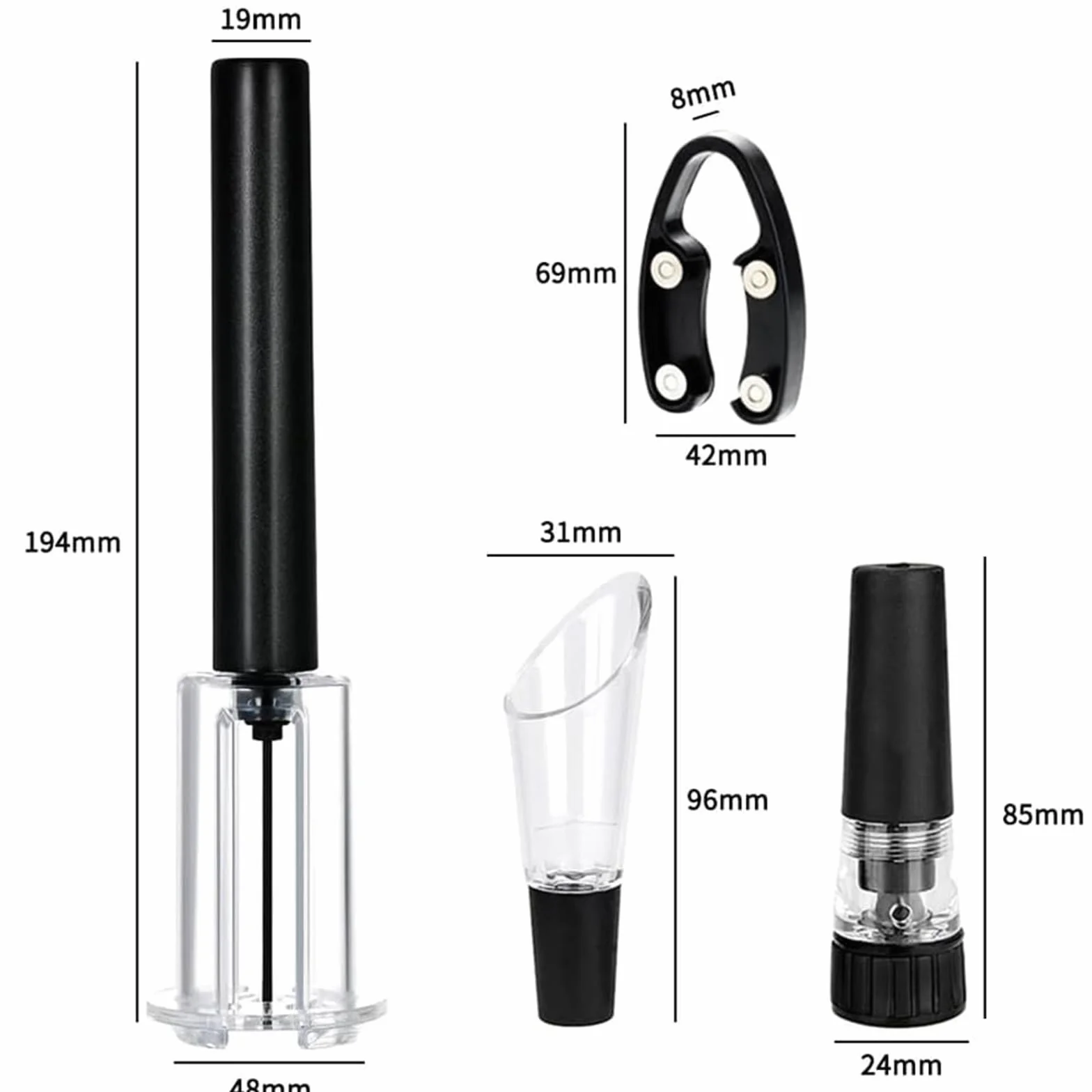 Wino on The Go - Juego de apertura de vino, juego de apertura de vino, bomba de presión de aire, abridor de botellas de vino, aguja de bomba de abridor de botellas de vino, abridor de vino simple de
