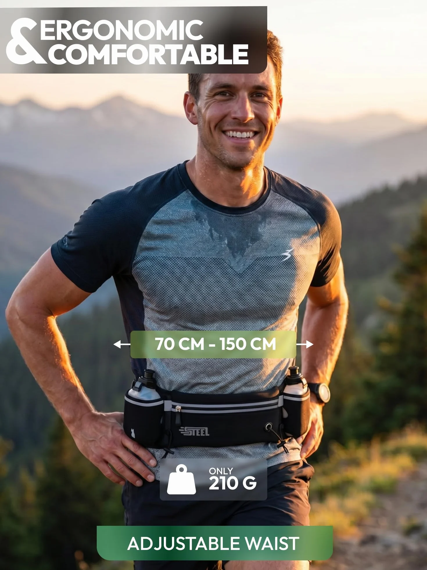 Cinturón para Correr con Portabotellas Impermeable para Smartphone Hombres Mujeres (Verde)