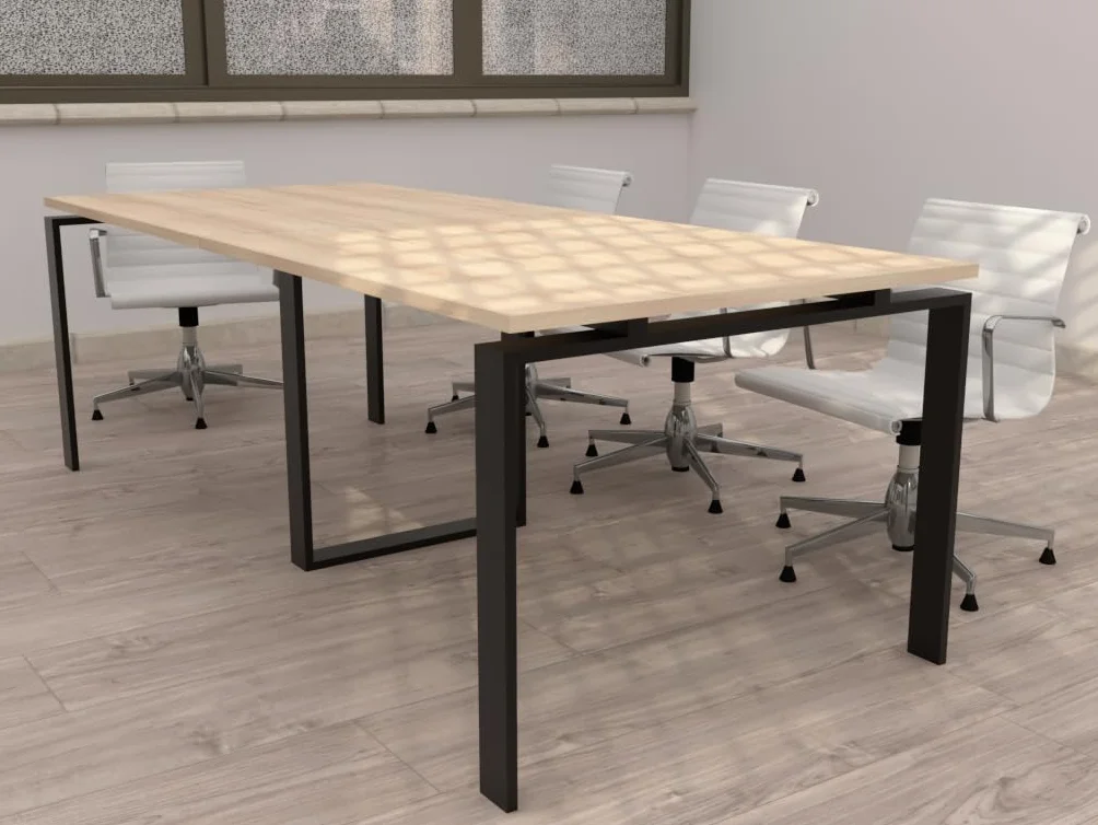 Mesa de Reuniones, Conferencias y Oficinas. (240x100). Estructura metálica con Marco Abierto Color Negro. Fabricado en España. Envio a Toda la Península. (Acacia.)