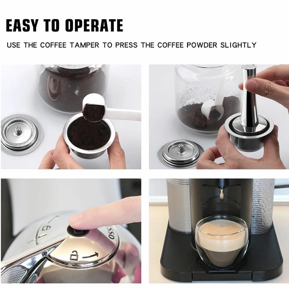 Café reutilizable para cápsulas, paquete de 1 o 2 cápsulas de café recargables de acero inoxidable para Gusto para TASSIMO K-Fee para Bosch, con cuchara y cepillo (2 cápsulas + cuchara y cepillo)
