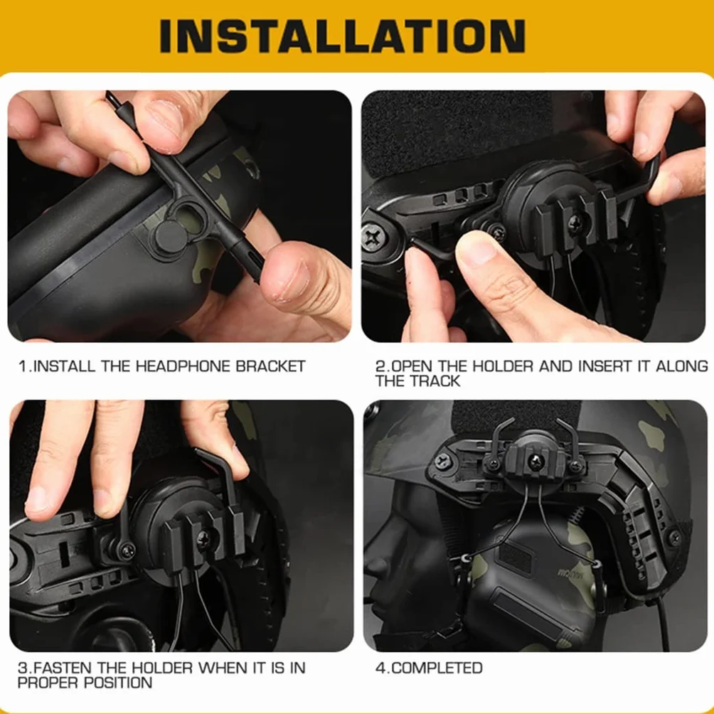Adaptador de Auriculares Táctico para Casco Fast ACH, Soporte de Orejera Ajustable Izquierda/Derecha BK