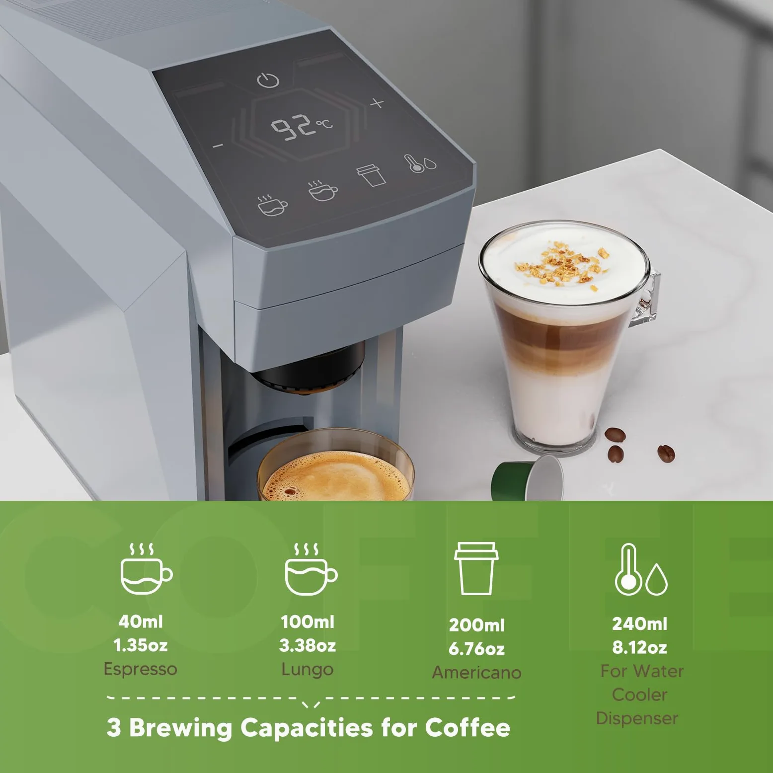 Cafetera 4 en 1, 20 bares, cafetera espresso, tenedor/N Espresso OriginalLine Cápsulas/Dolce Gusto/café molido, color gris nube Upgrade