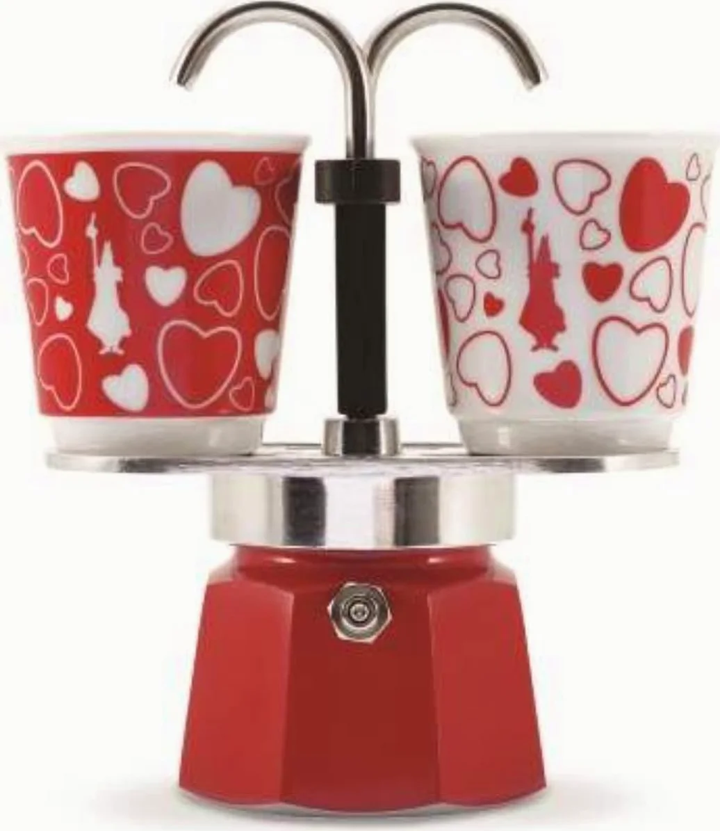 Bialetti Set Mini Express Moka con 2 tazas corazón 90 ml