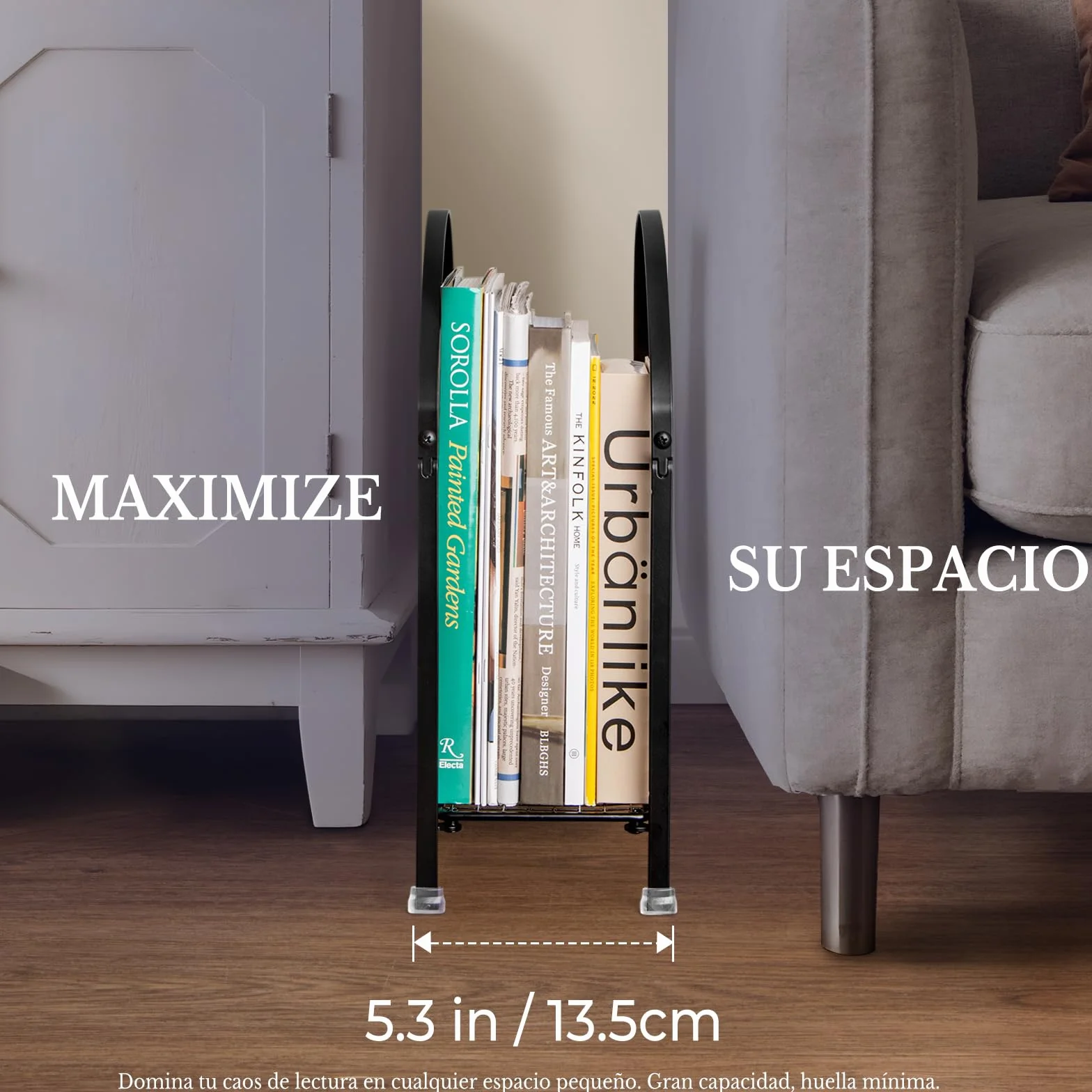 PUERSI Organizador Metálico Para Libros, Discos De Vinilo, Periódicos – Diseño Moderno De Bolso (Negro)