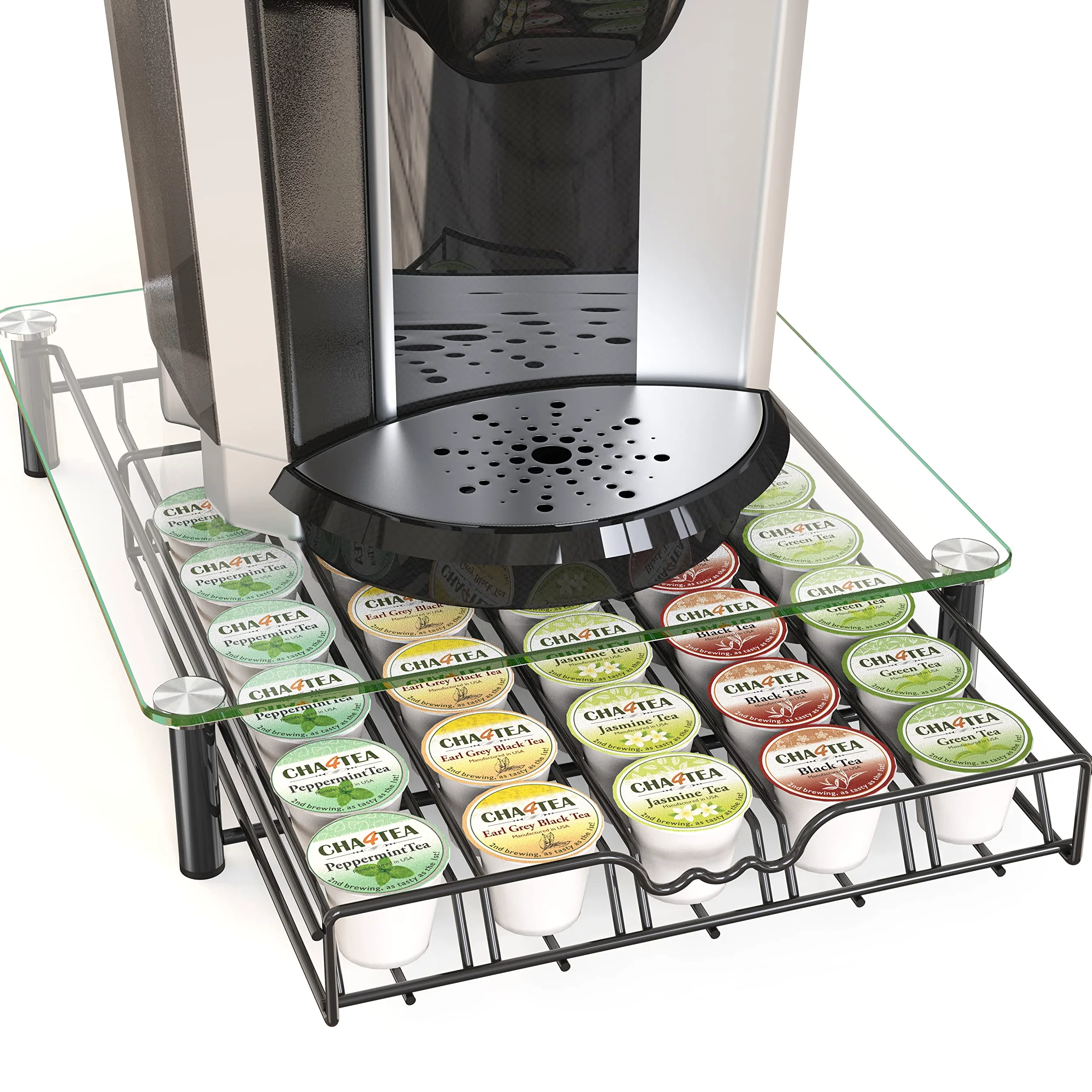 Deco Brothers Cajón de cristal templado para guardar 30 cápsulas de café, color negro