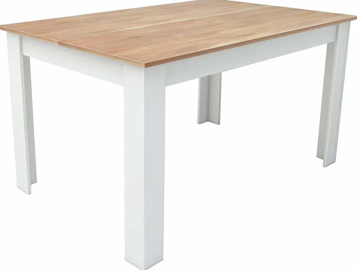 edihome, Mesa Comedor, 138 (Largo) x 90 (Ancho) x 75 (Alto), Modelo Denver, para salón, Cocina, Acabado Blanco y Cambria (Blanco/Madera)