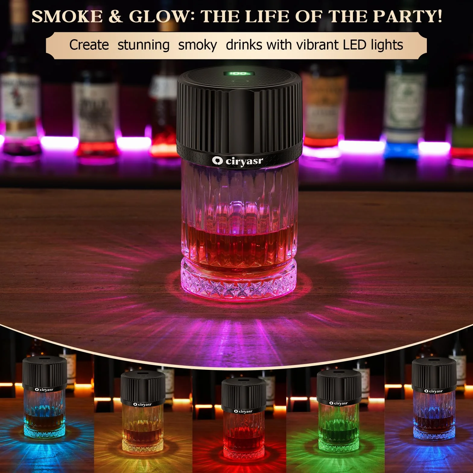 Kit de ahumador de Whisky, Kit de Ahumador de Cóctel con 6 sabores Chips de Madera, 6 Modos de luz, Recargable, Kit de ahumador de Bebidas Antiguas,Regalo para Padres, Esposos y Amantes Los Cócteles