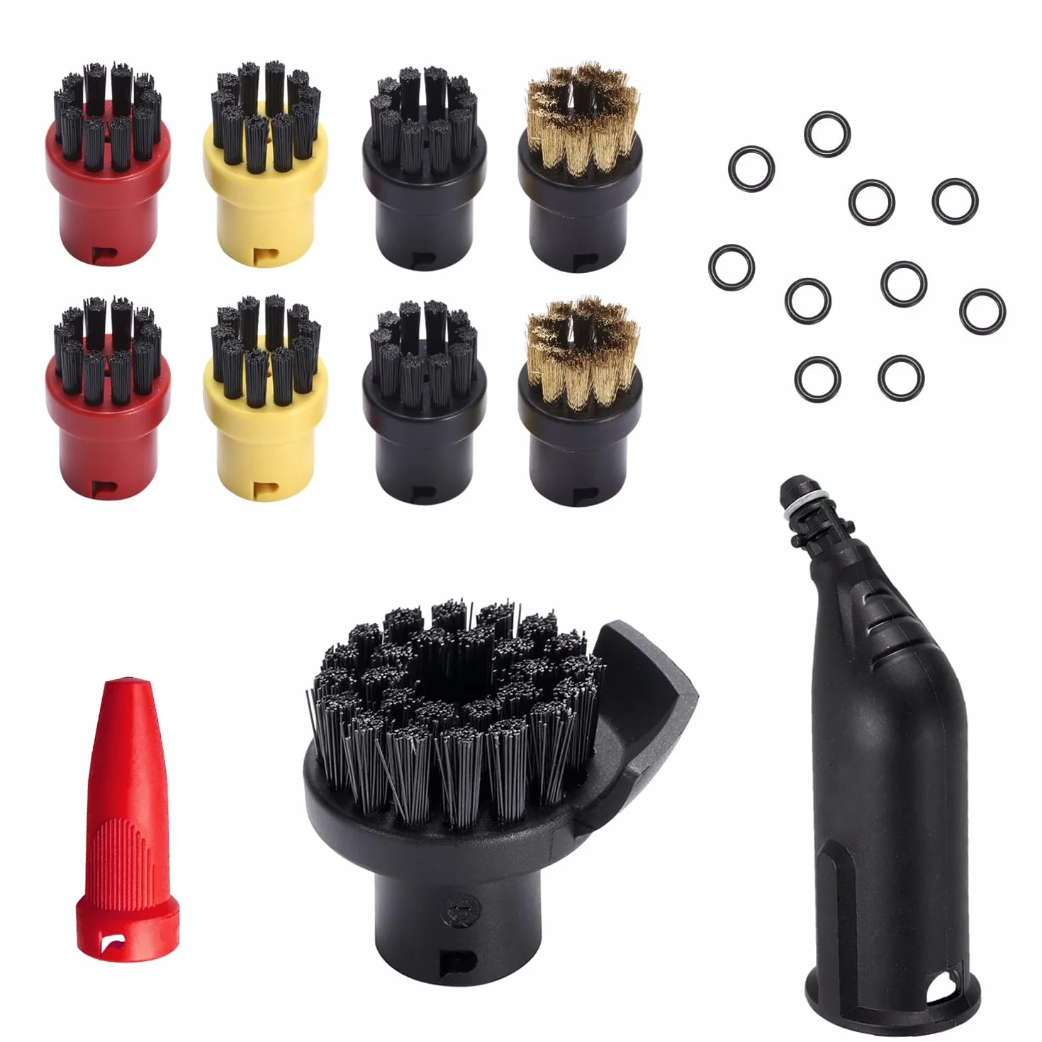 9 piezas Limpieza a Vapor Accesorios, Compatible con Kärcher SC1 SC2 CTK10 SC3 SC4 SC5 SC7, Nailon y Latón Cepillos Redondos y Boquilla de Jet Nozzle