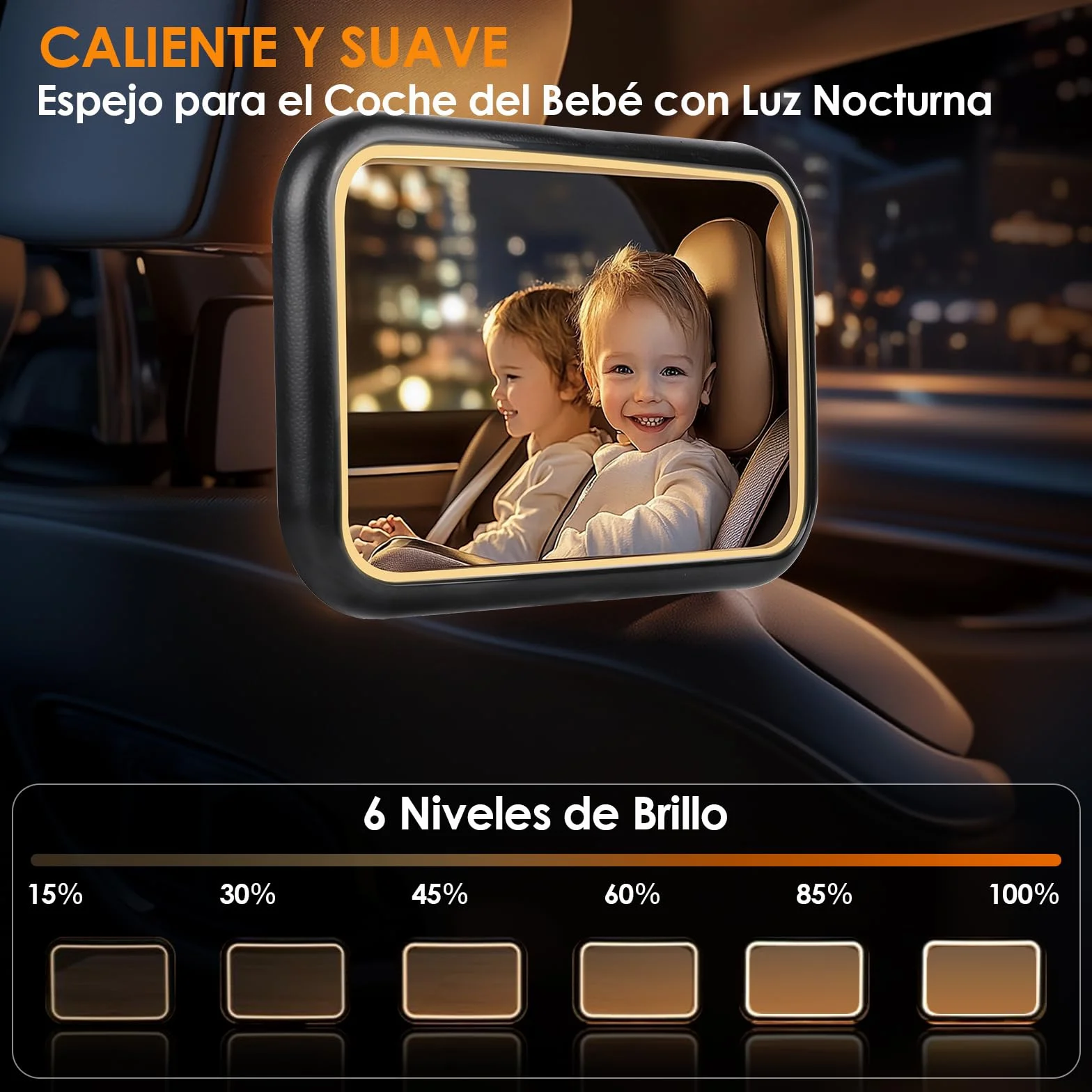 Espejo Retrovisor de Bebé con LED, Espejo Coche Bebé Asiento Trasero 100% a Prueba de Roturas Luz LED Espejo Retrovisor Coche Bebé 360° Giratorio con Clip de Gancho y Mandos a Distancia