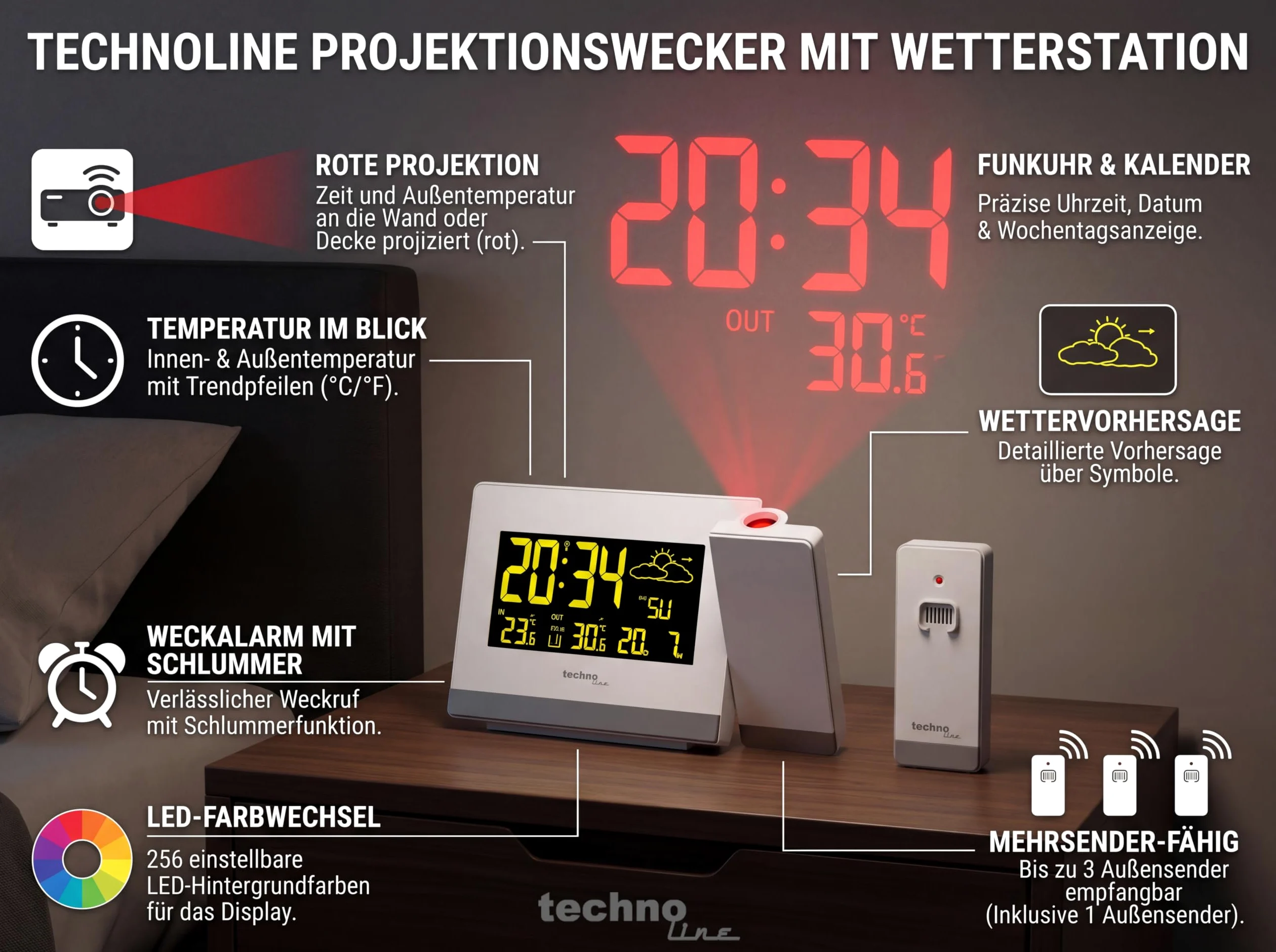 Technoline WT 549 AC/Batería Antracita, Negro - Estación meteorológica (AC/Batería, AA, Antracita, Negro, 147 mm, 42 mm, 92 mm)