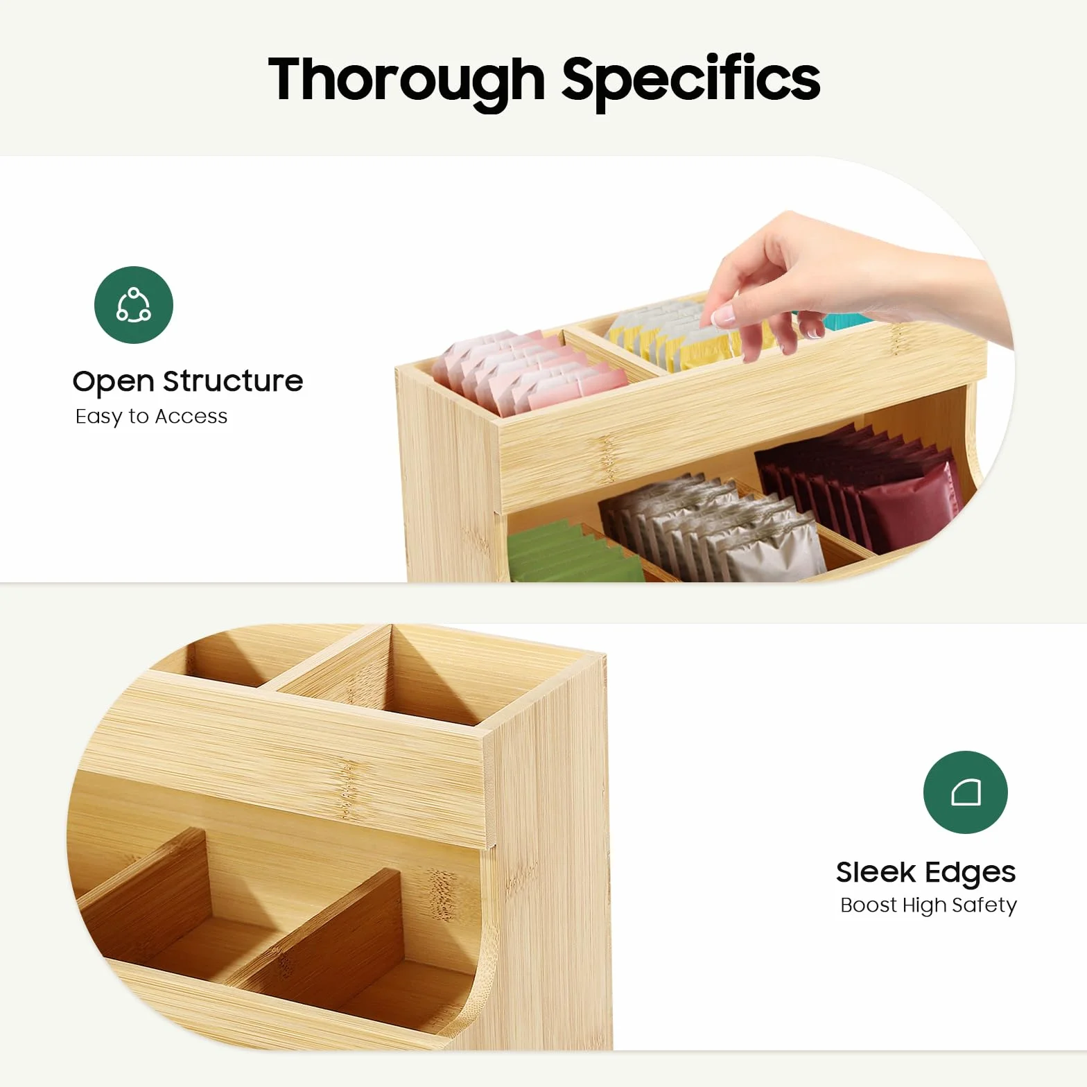 Organizador de bolsas de té de bambú con 9 compartimentos y 3 niveles (27 x 17,5 x 24 cm), capacidad de carga de 5 kg, para casa, oficina y cafetería, diseño sostenible