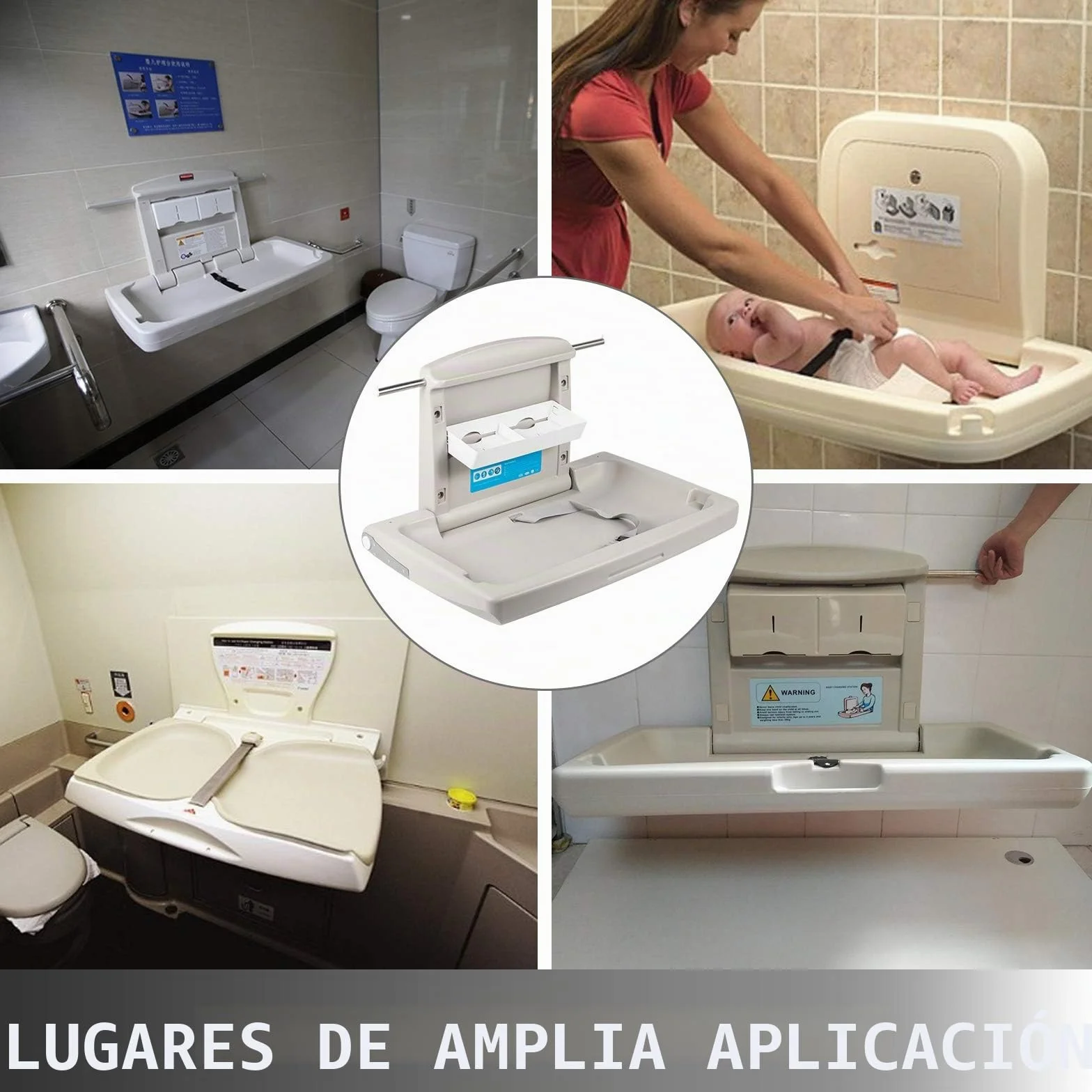 VEVOR Cambiador para Bebé Plegable de Pared 85x57x47 cm HDPE Carga 15 kg Gris