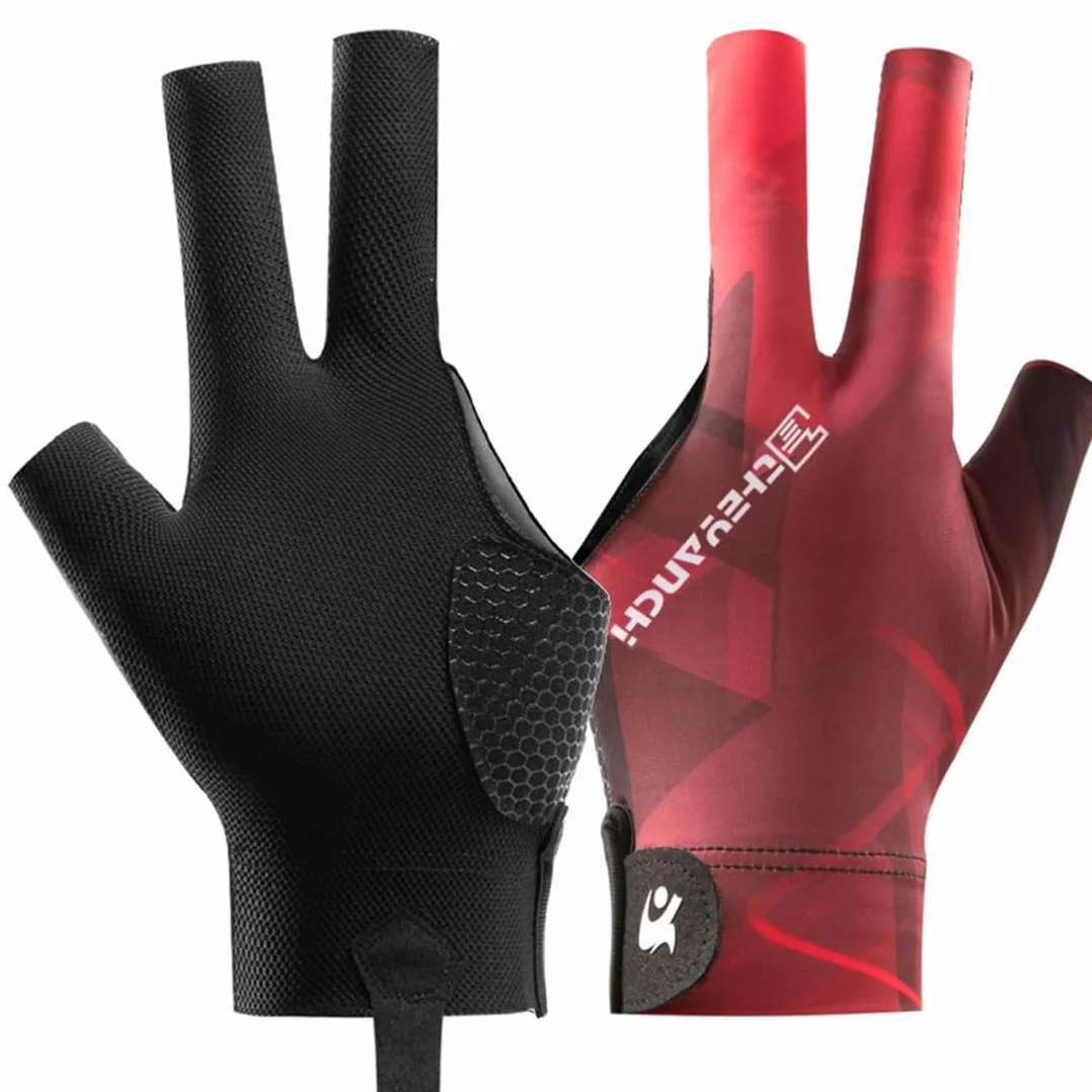 EIHI 1 par de guantes de billar con 3 dedos, para taco de billar, unisex, para mano izquierda y derecha, color Rojo
