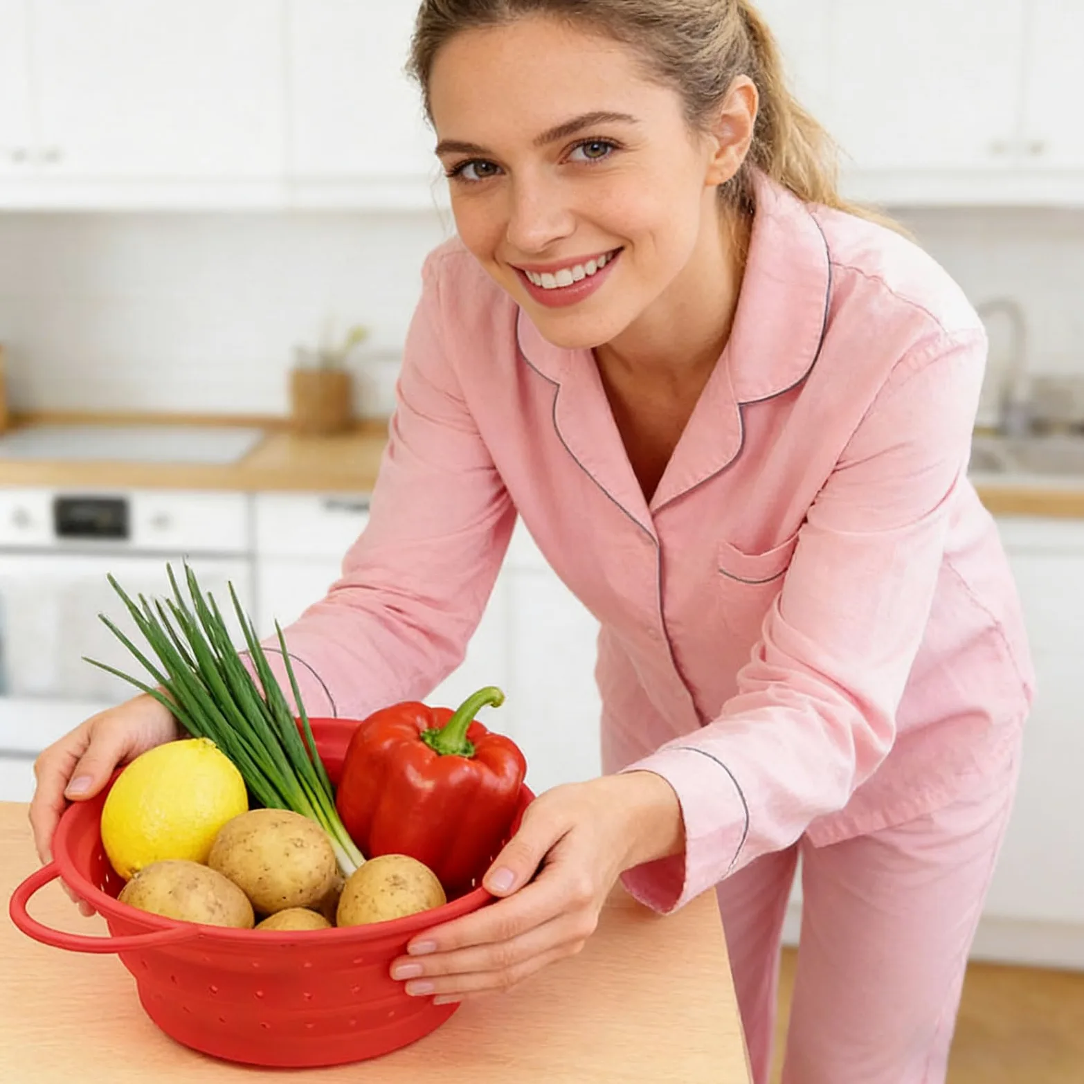 Paquete de 3 coladores de silicona plegables para almacenamiento de materiales seguros para alimentos, herramienta de cocina eficiente, colador de camping