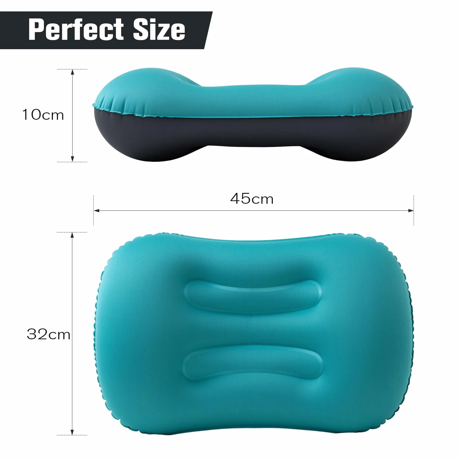 Almohada de Camping Ligera Compacta Hinchable Playa Viaje Soporte Ergonómico Acampada Senderismo (Turquesa)