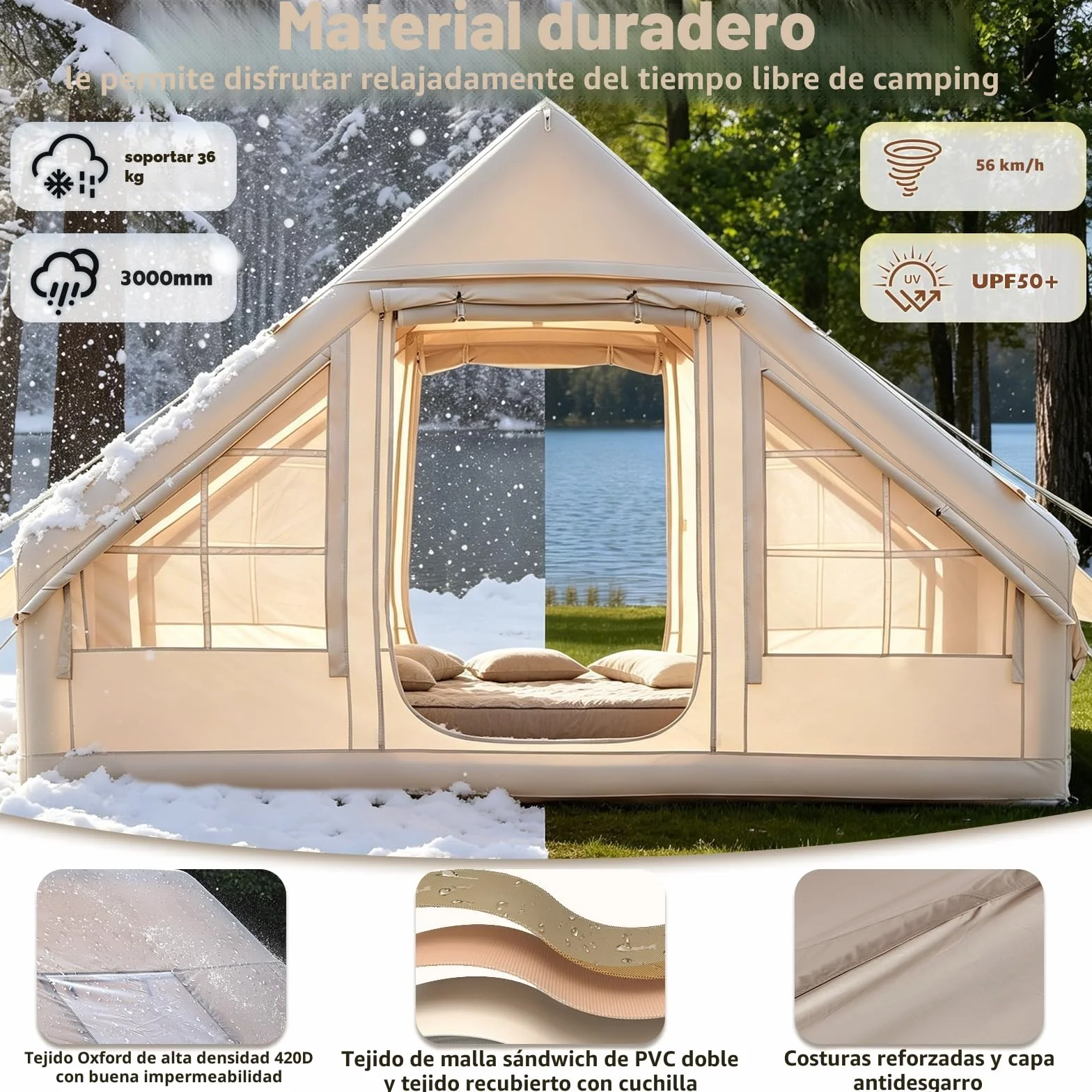 Tienda de campaña inflable 2-8 personas Oxford impermeable 4 estaciones con bomba de aire