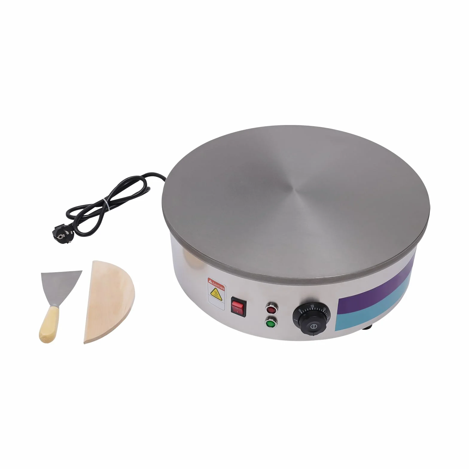 45 cm Crepes eléctrico 3000 W Gastro – Plancha profesional de hierro fundido para crepes Gözleme, Yufka & Pancakes – Máquina para crepes 50 – 300 °C, con espátula y distribuidor