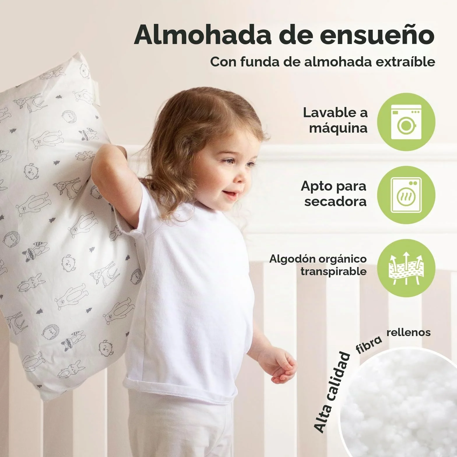 KeaBabies Almohada para Niños Pequeños con Funda de Almohada Jumbo - Algodón Orgánico Suave Lavable a Máquina