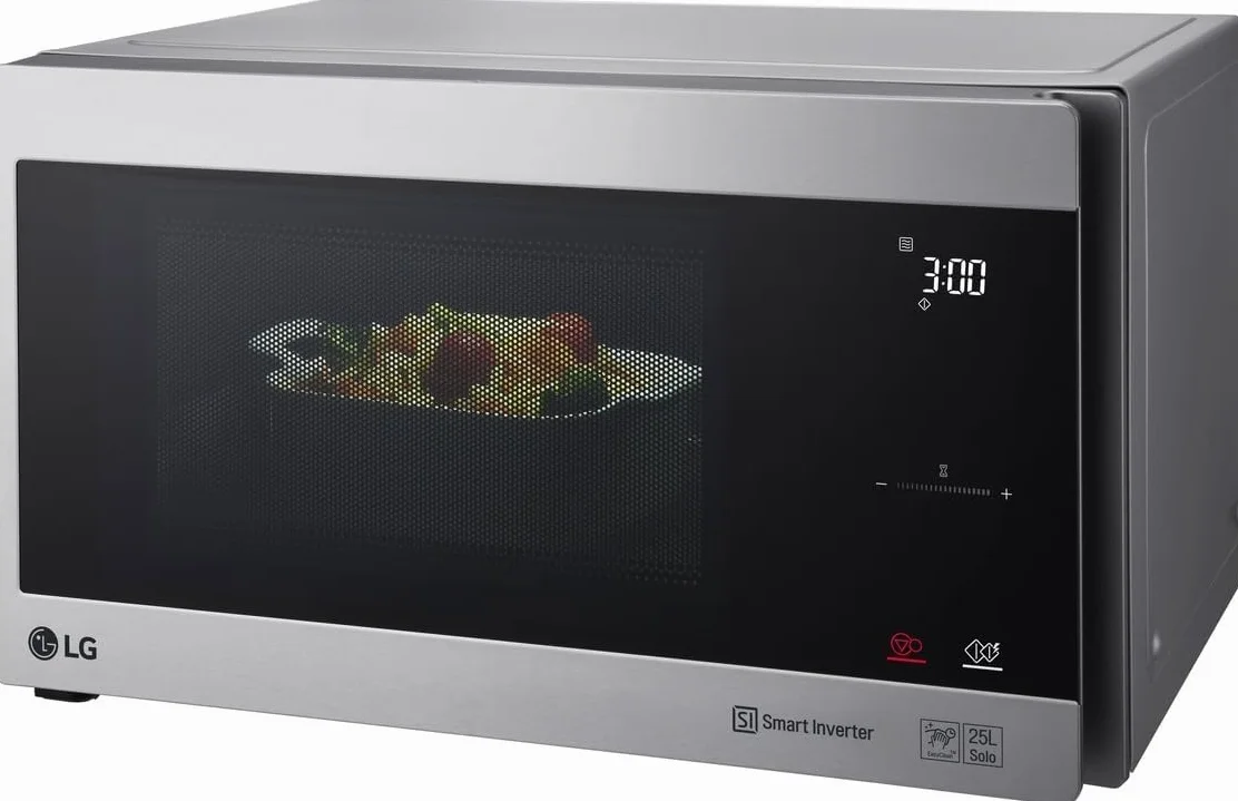 LG Microondas MS2595CIS con tecnología Smart Inverter 25 litros de capacidad, 1000 W, programas automáticos, niveles de potencia ajustables y función EasyClean, color plateado