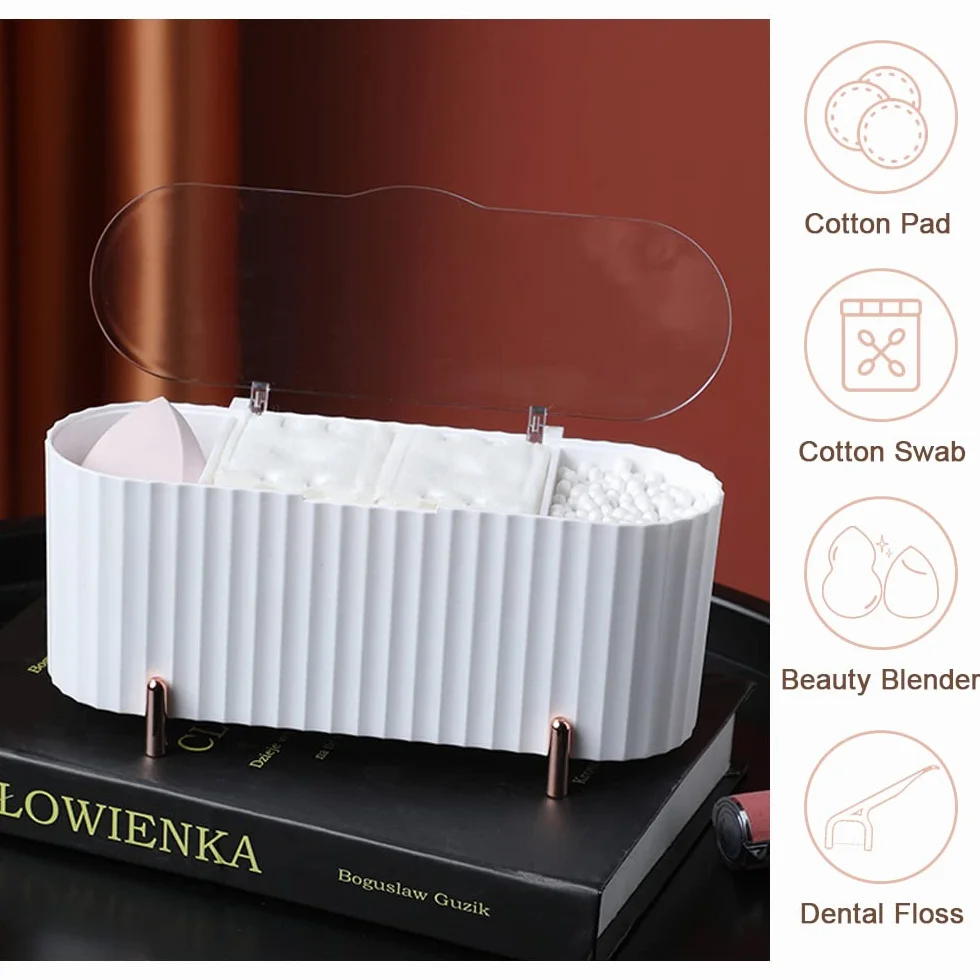 Caja de Algodón Dispensador de Hisopos Caja de Acrílico de Bastoncillos de Algodón con Tapa Contenedor de Maquillaje Frascos Almacenamiento para Organizador de Bolas de Hisopo (Blanco)