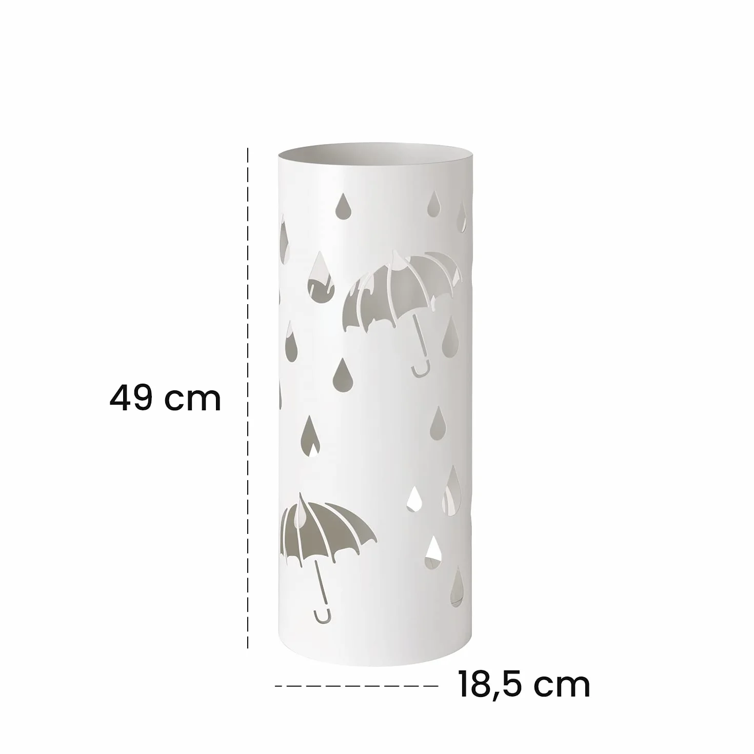 Paragüero Cilindrico de Metal Baroni Home con Bandeja Recogegotas, 18.5x18.5x49 cm, Blanco