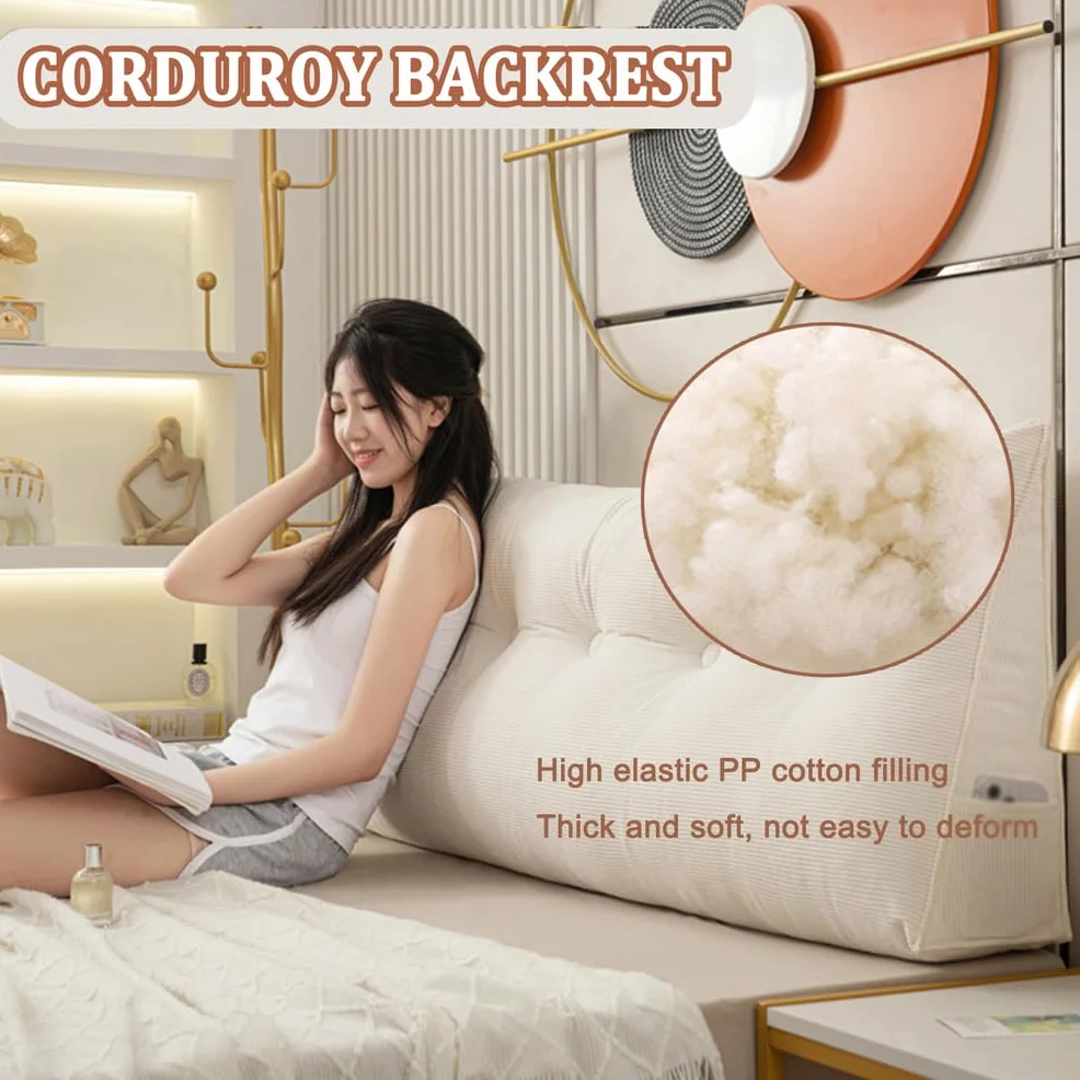 Genérico Cojín Triangular para Respaldo De Sofá,Almohada De Lectura para Cama,Cojín De Pared Multifuncional,Grueso Lavable,Cojín De Sofá Grande En Forma De Cuña con Funda Lavable,Marrón,40x180cm