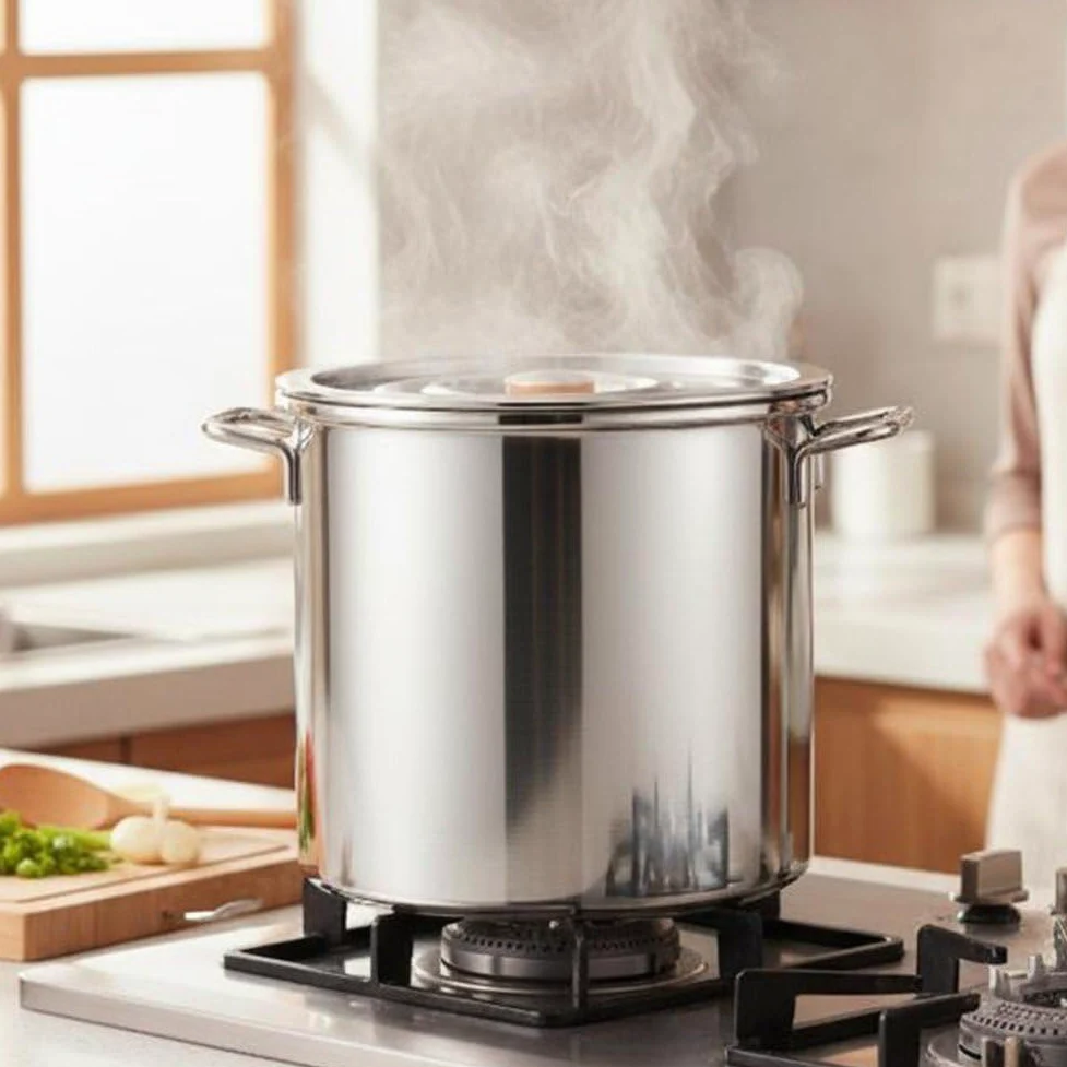 Olla Grande De Acero Inoxidable 304 con Tapa, 10 litros, Ideal para Sopas, Guisos Y Cazuelas, Hogar Y Restaurantes.